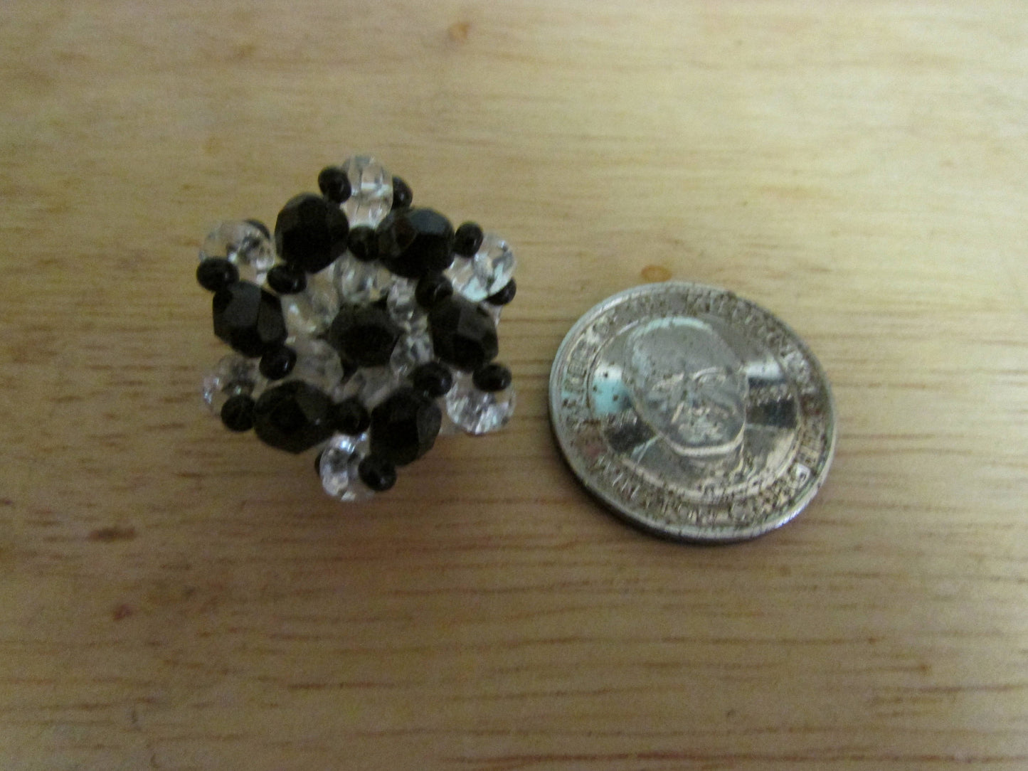 Vintage black & clear glass clustered bead clip-on earrings