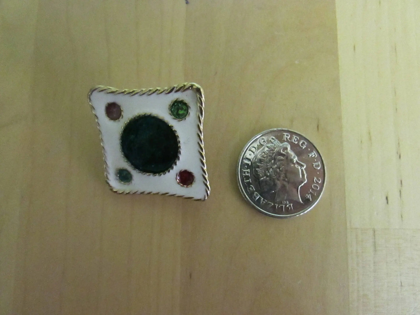 1980s heavy square enamel inlaid coloured spots statement clip-on earrings, gold-tone edgings