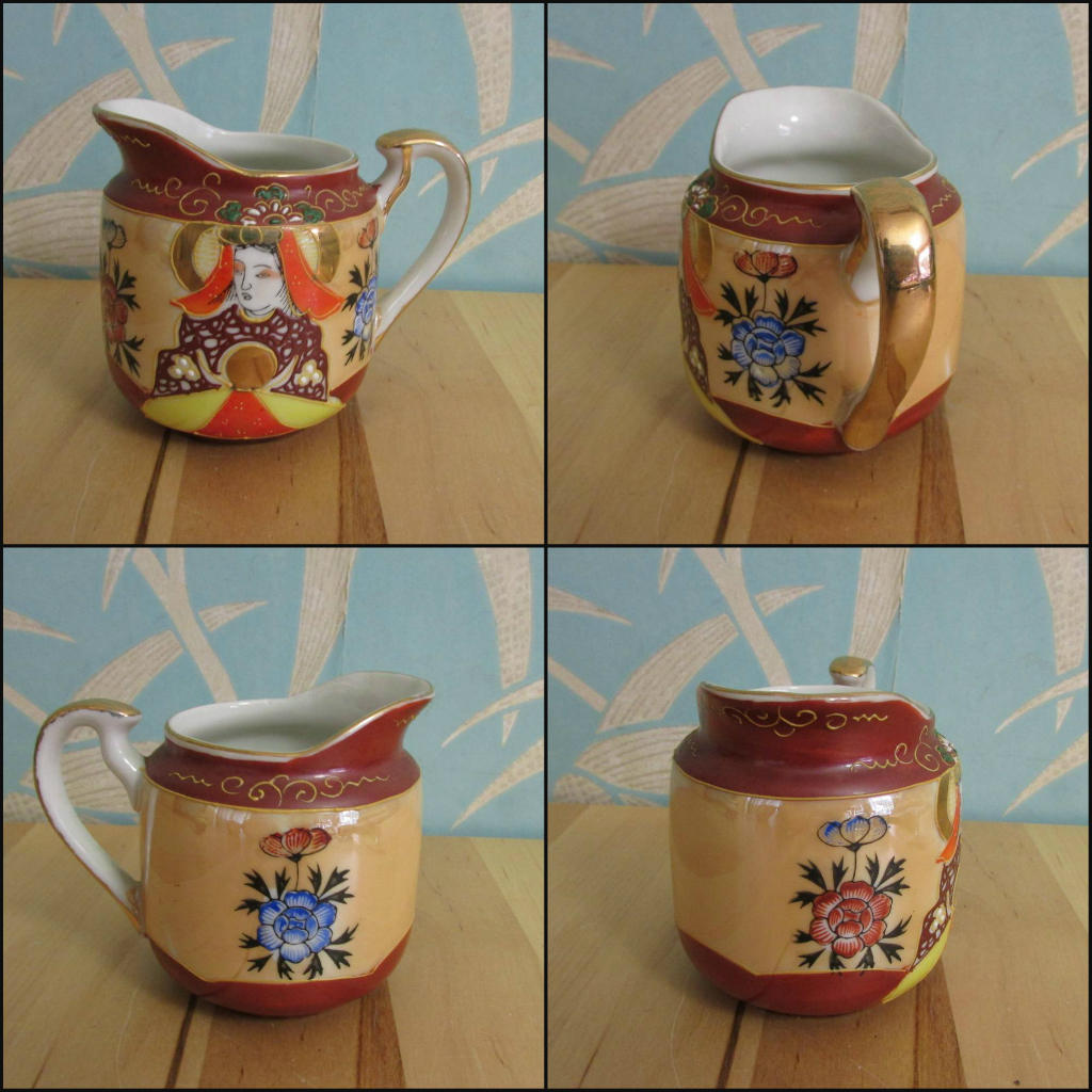 Delicate 1930s hand-painted Japanese Samurai tea set with koro