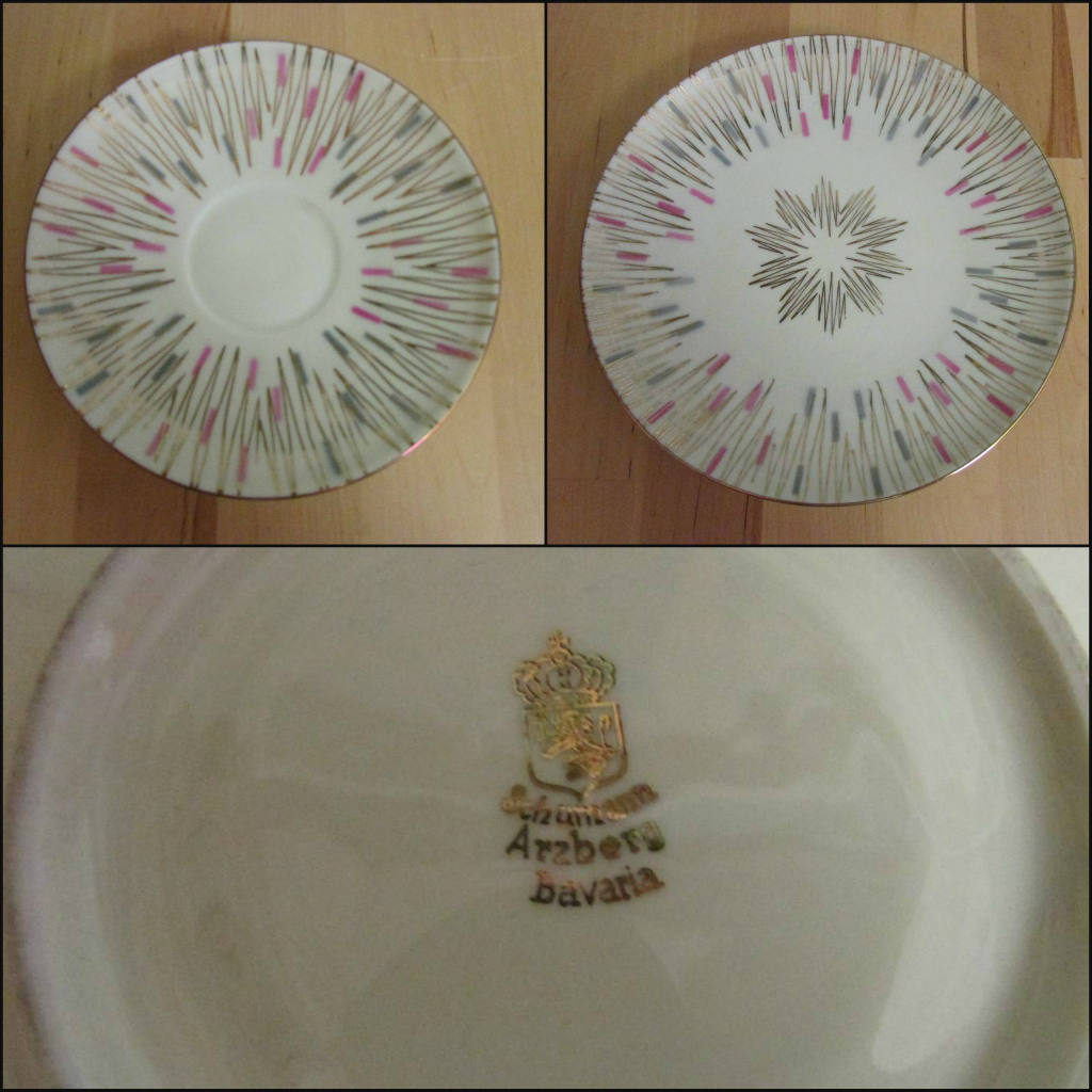 Beautiful 1960s Schumann Arzberg Bavaria porcelain , atomic gold zigzag pattern with pink & grey contrast