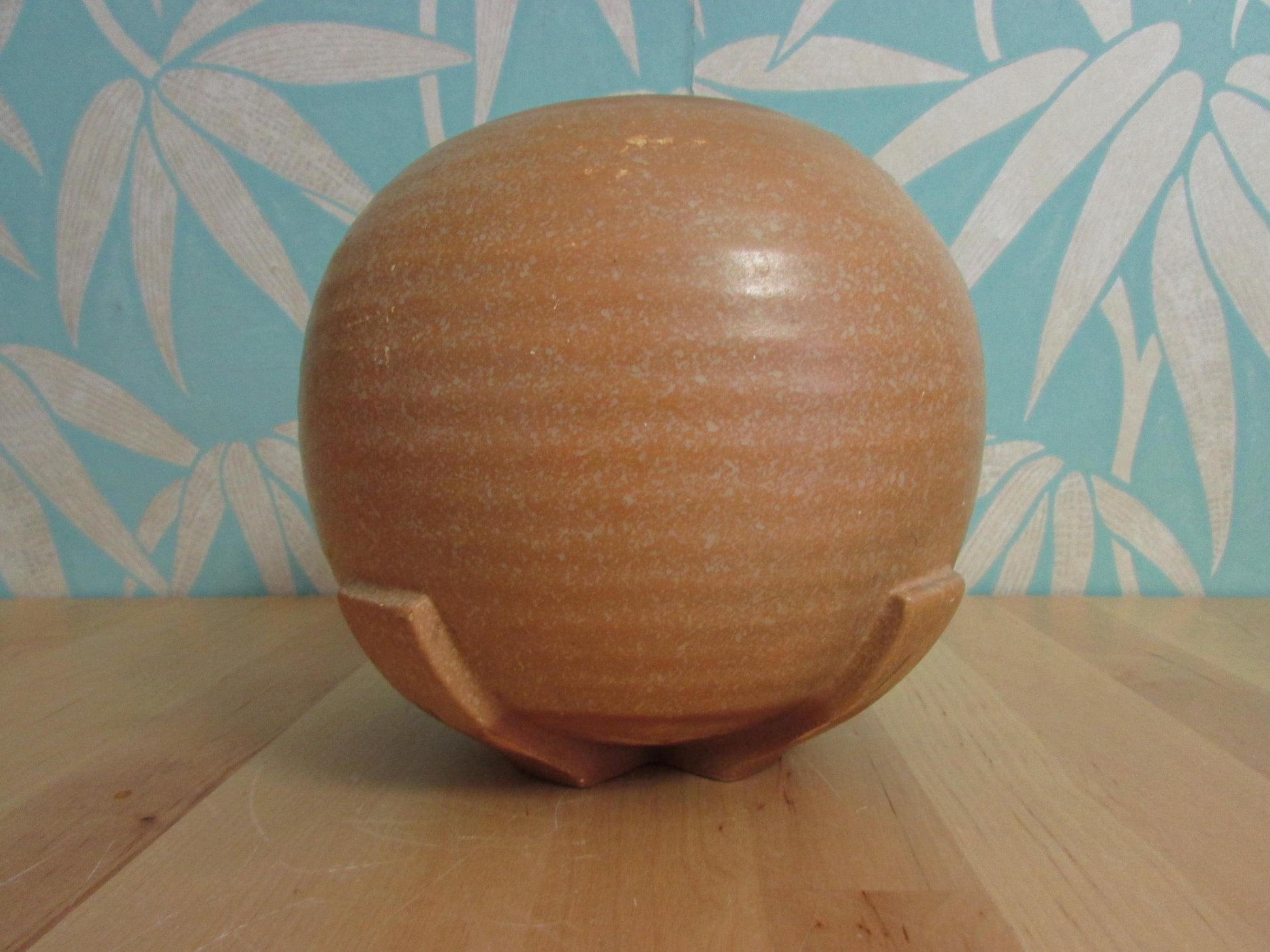 Art Deco Myott-style ceramic ribbed orb/ball vase, autumnal coloured tree detail