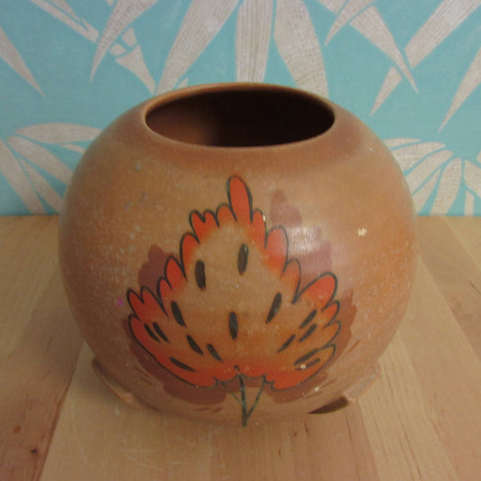 Art Deco Myott-style ceramic ribbed orb/ball vase, autumnal coloured tree detail