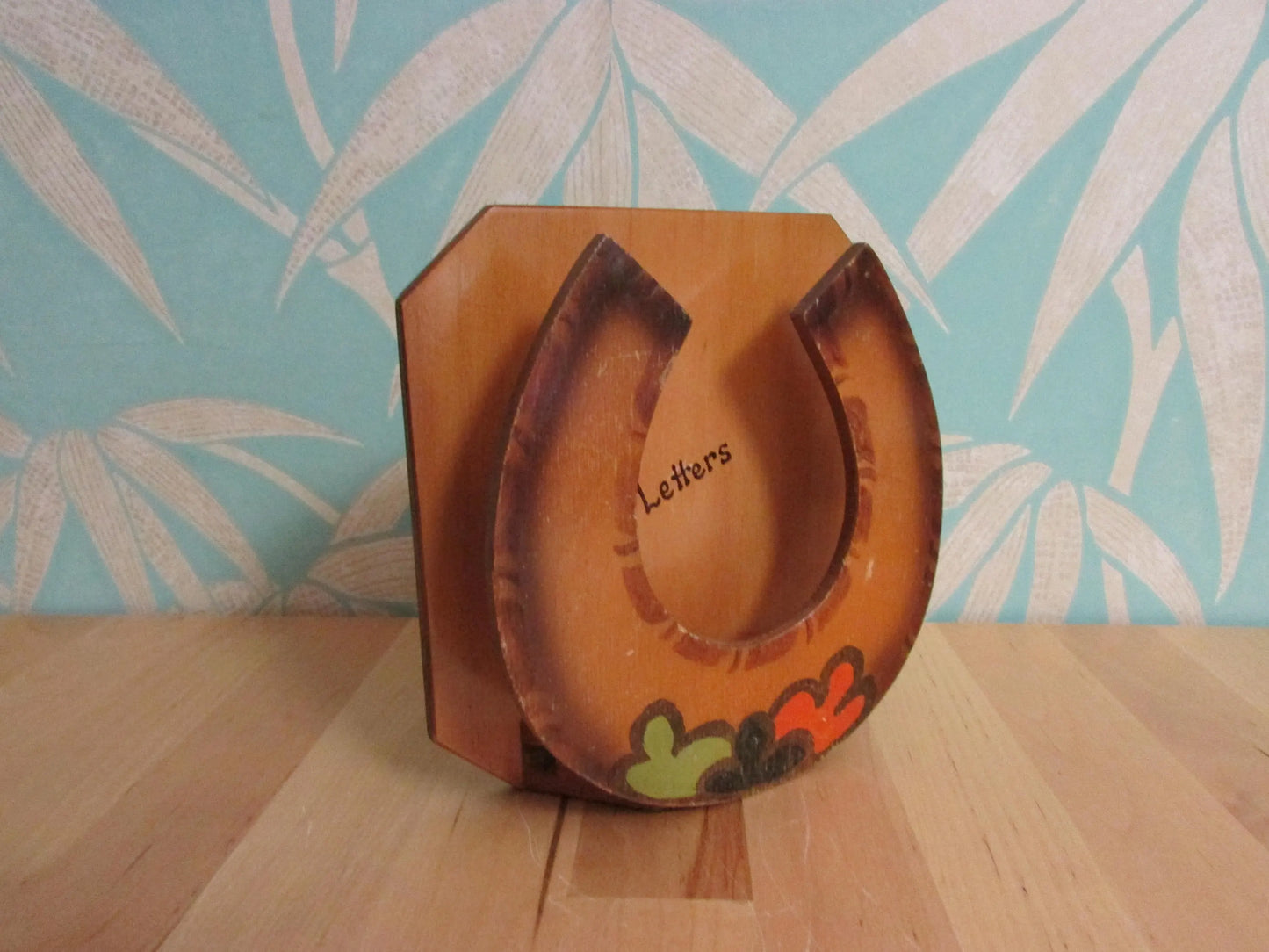 Vintage hand-painted wooden horseshoe letter rack