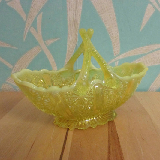 Vintage Davidson primrose yellow 'Lady Chippendale' glass posy basket