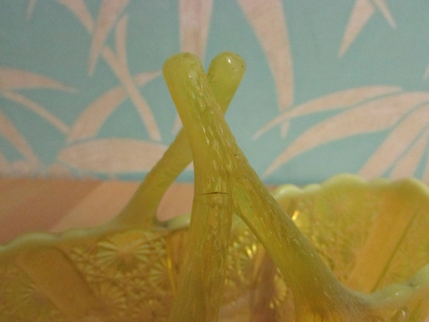 Vintage Davidson primrose yellow 'Lady Chippendale' glass posy basket