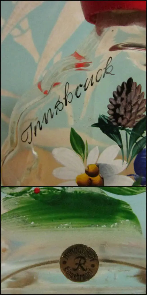 1960s/70s Innsbruck Austria hand-painted glass decanter set, original box