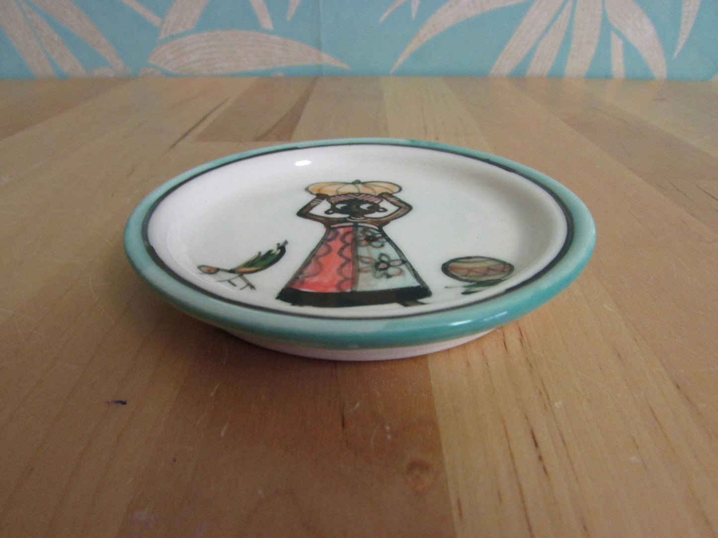 Rare collectable 1990s hand painted decorative miniature plate, signed by artist Wendy Holliday