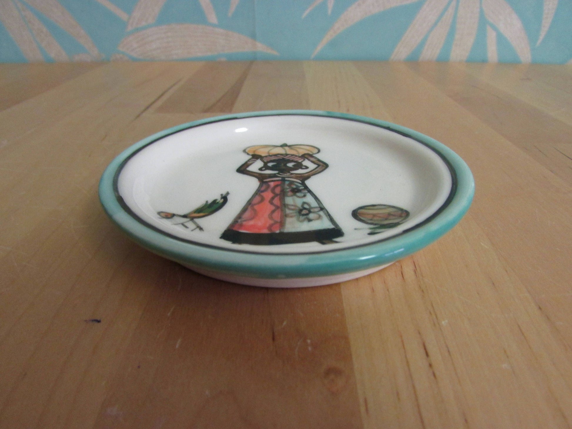 Rare collectable 1990s hand painted decorative miniature plate, signed by artist Wendy Holliday