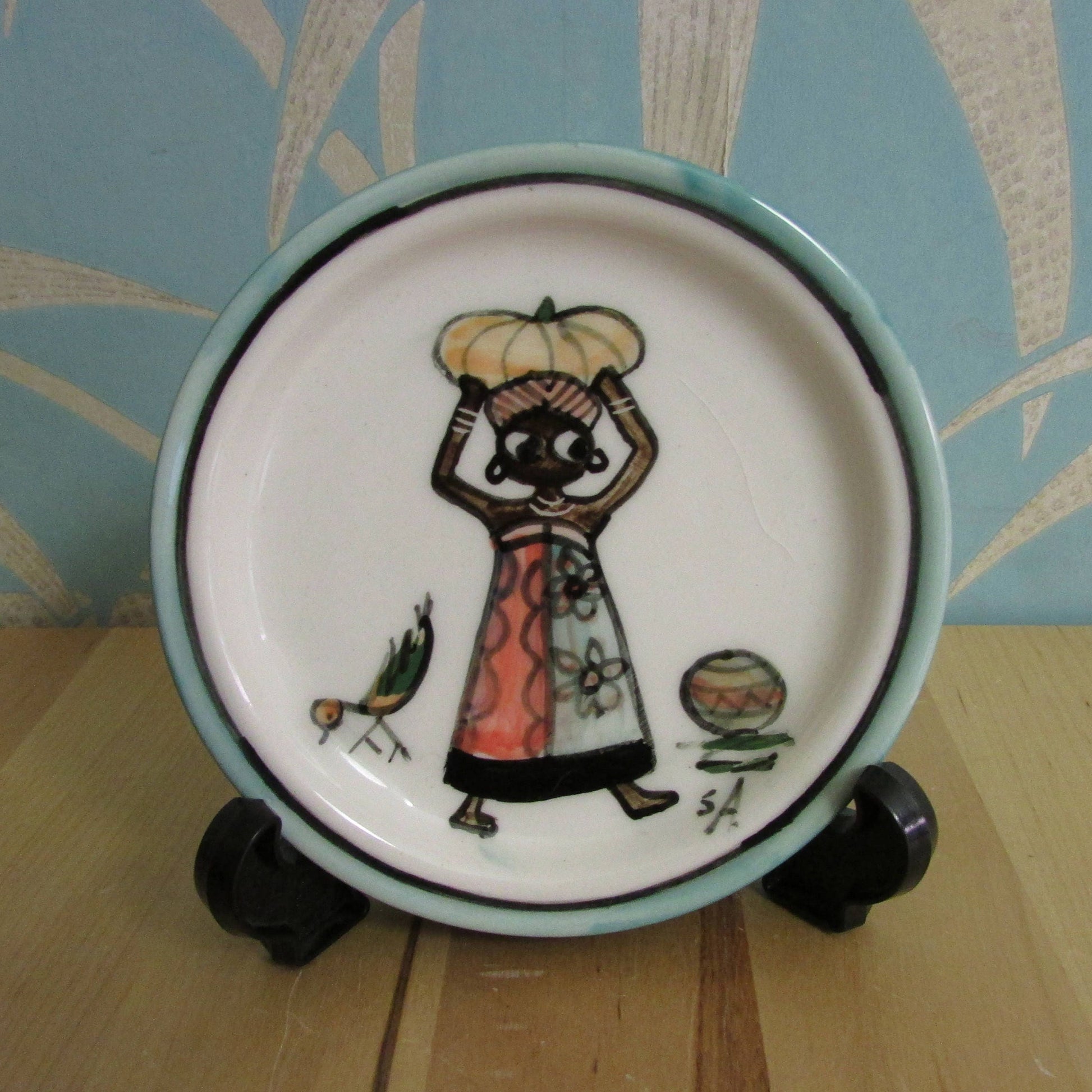 Rare collectable 1990s hand painted decorative miniature plate, signed by artist Wendy Holliday