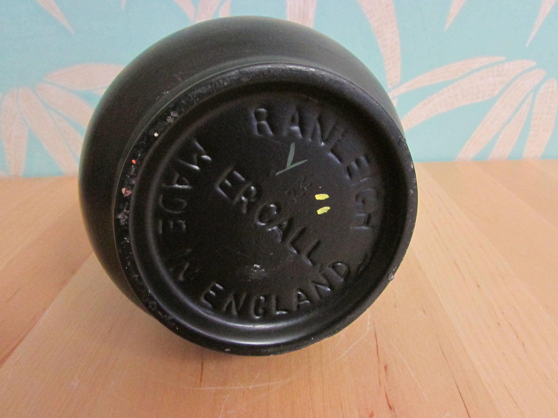 Vintage Ranleigh Ware Ercall black ceramic hand-painted pitcher/jug with contrast colour leaf print