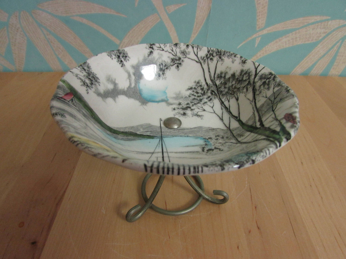 1950s W. H Grindley & Co "Holiday" china footed candy dish