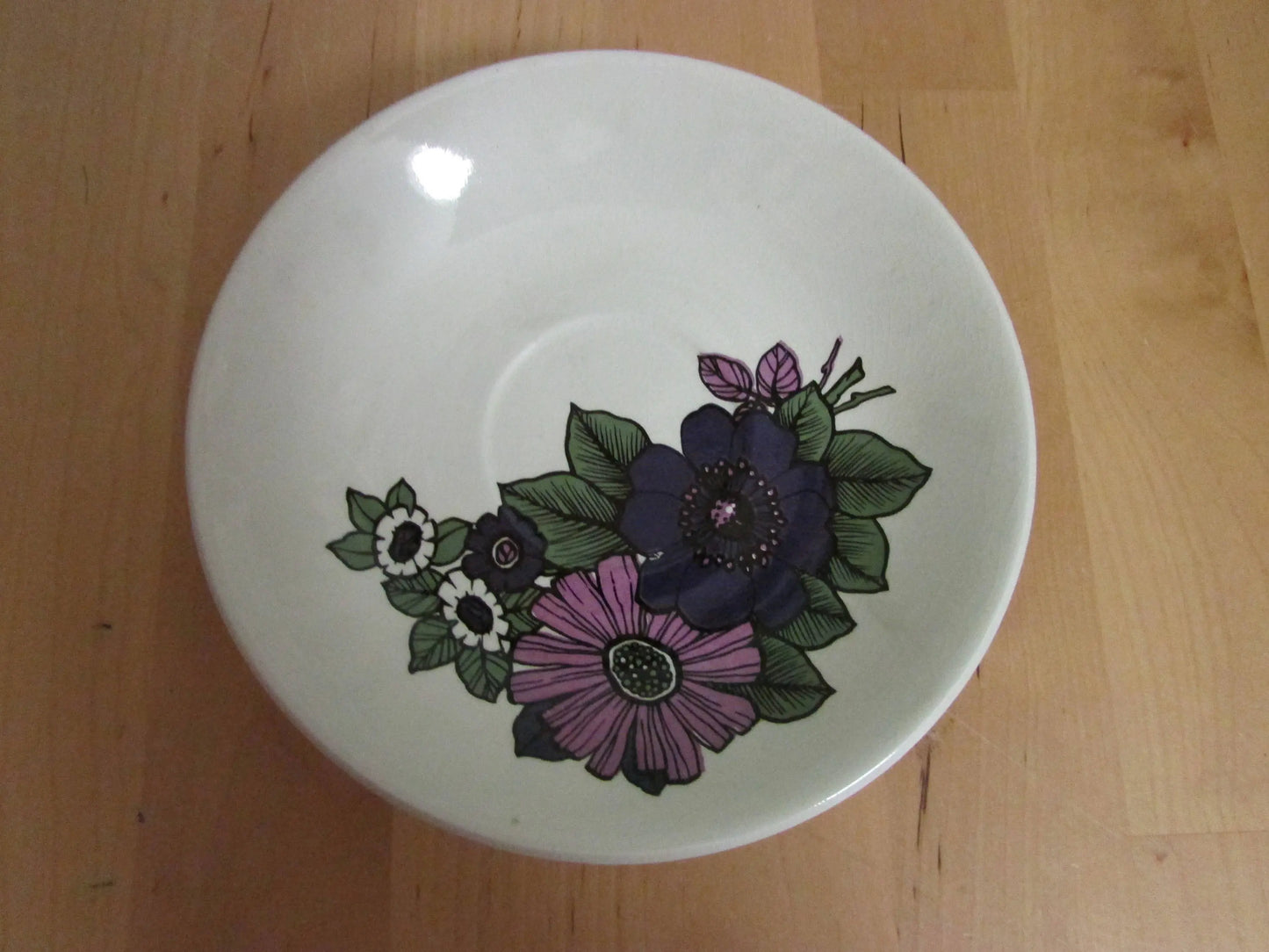1960s/70s Cartwright & Edwards Ltd pink and purple floral patterned tea set, black cups