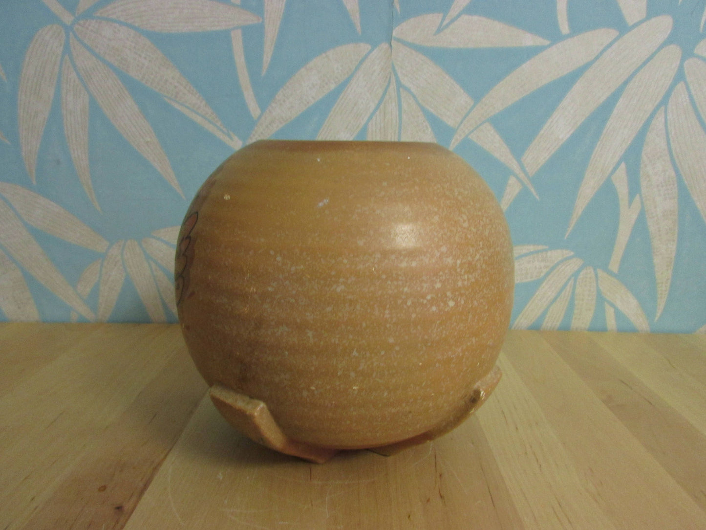 Art Deco Myott-style ceramic ribbed orb/ball vase, autumnal coloured tree detail