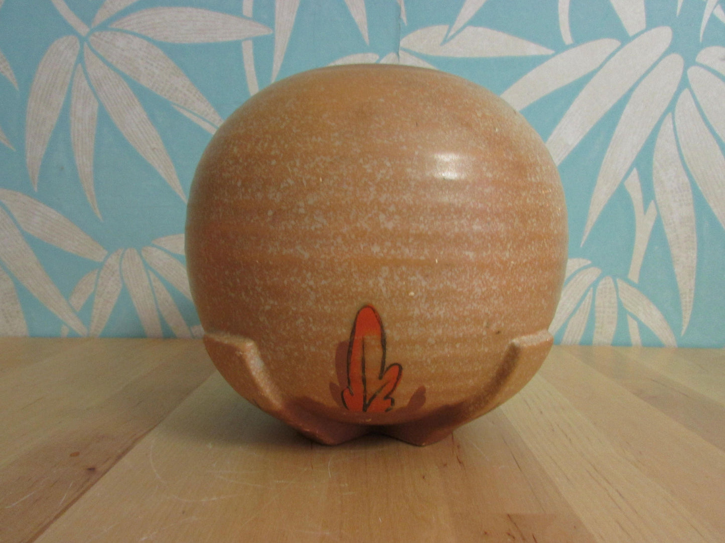 Art Deco Myott-style ceramic ribbed orb/ball vase, autumnal coloured tree detail