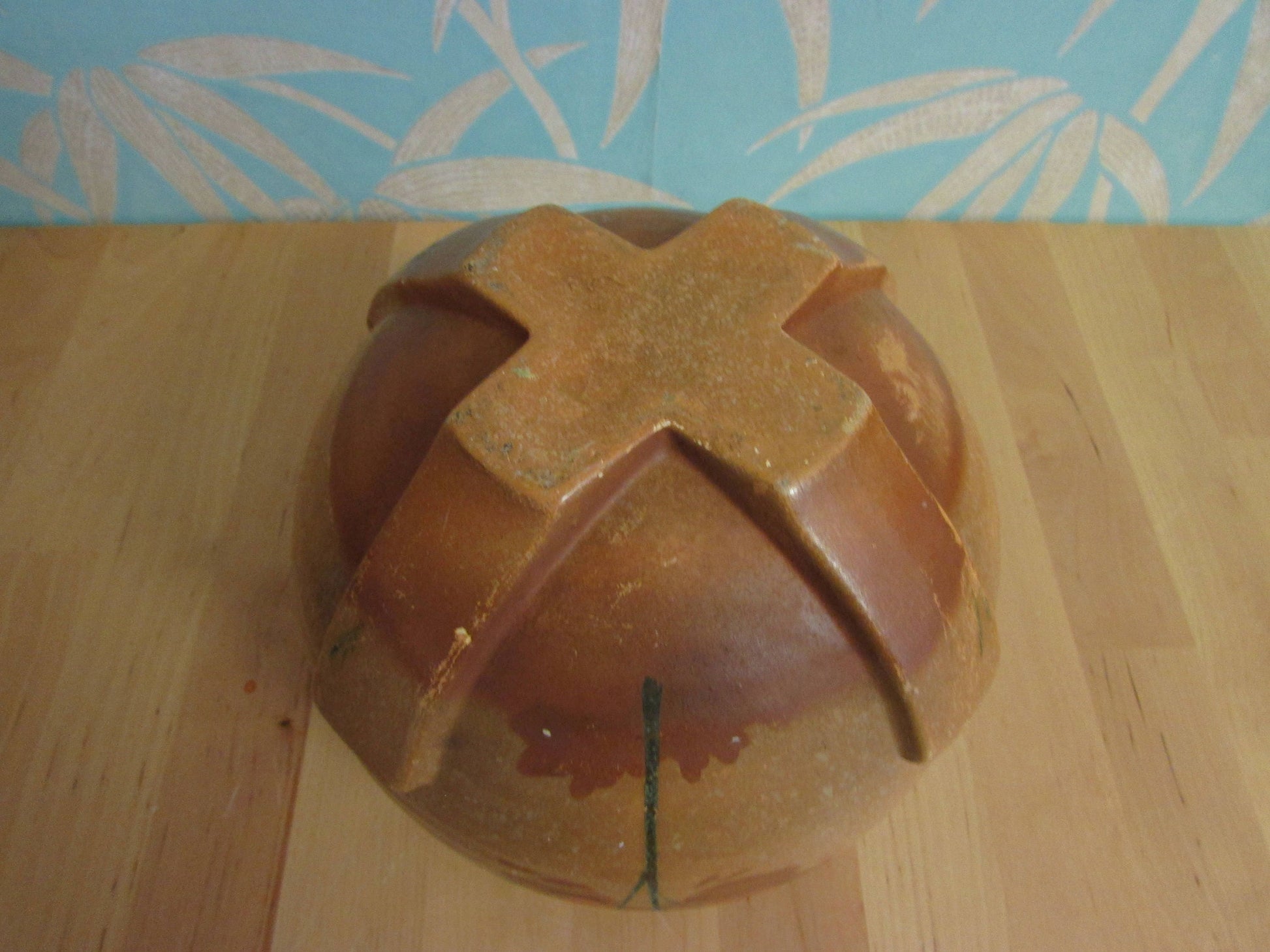 Art Deco Myott-style ceramic ribbed orb/ball vase, autumnal coloured tree detail