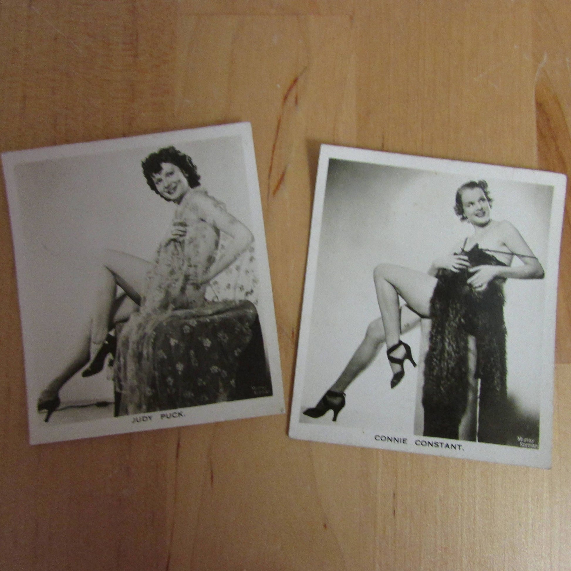 Two collectable Black Cat cigarette cards from Film & Stage Beauties series - Judy Puck, and Connie Constant