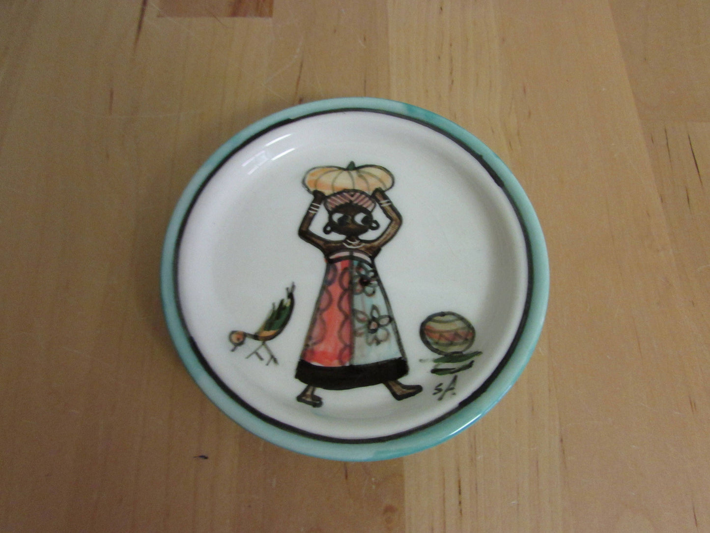 Rare collectable 1990s hand painted decorative miniature plate, signed by artist Wendy Holliday