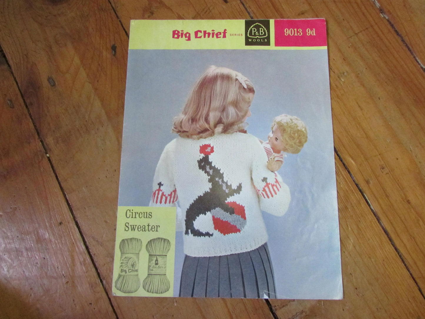 1970s P&B Wools Big Chief Series 9013 knitting pattern for Circus motif sweater