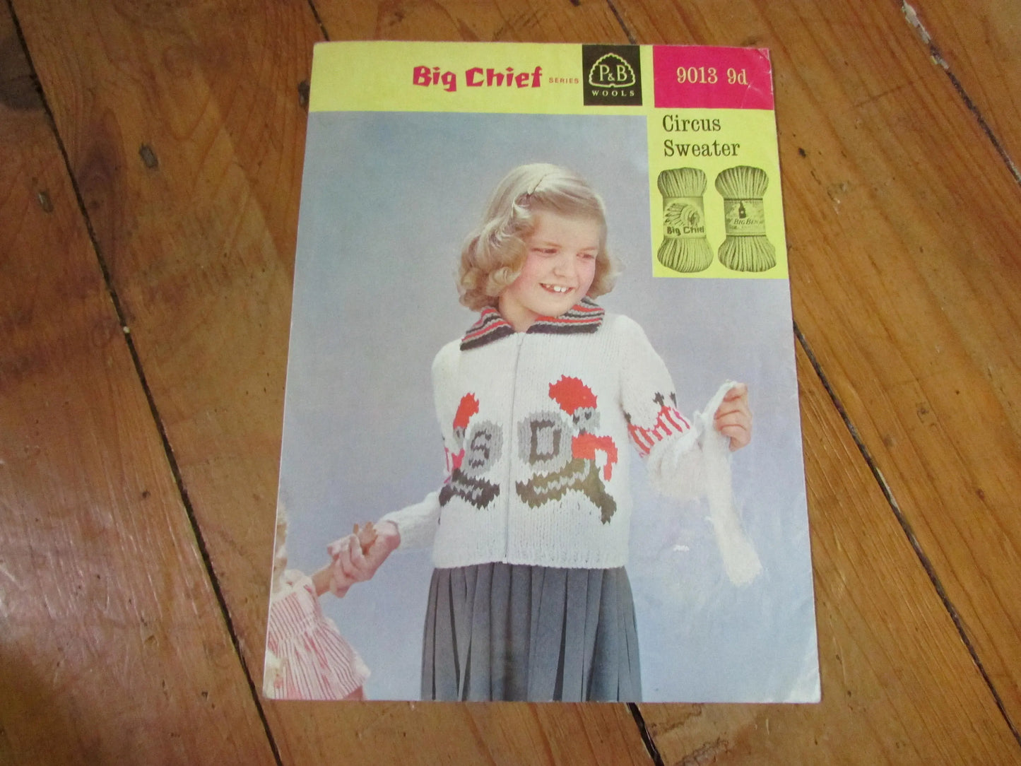 1970s P&B Wools Big Chief Series 9013 knitting pattern for Circus motif sweater