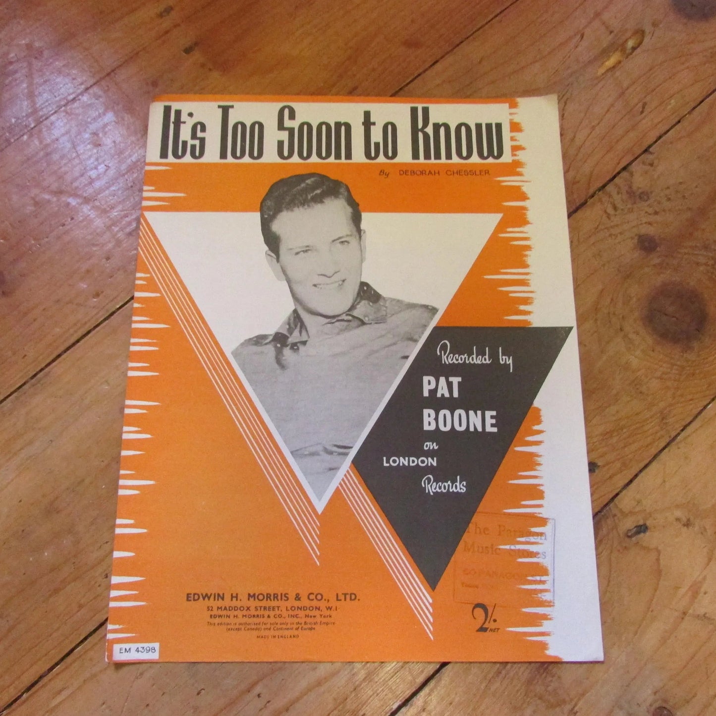 Sheet music for "It's Too Soon to Know", as recorded by Pat Boone (Softback, 1950s)