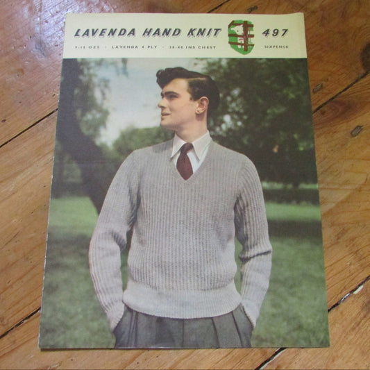 Vintage Lister & Co. Lavenda 497 knitting pattern for man's pullover (with or without sleeves)
