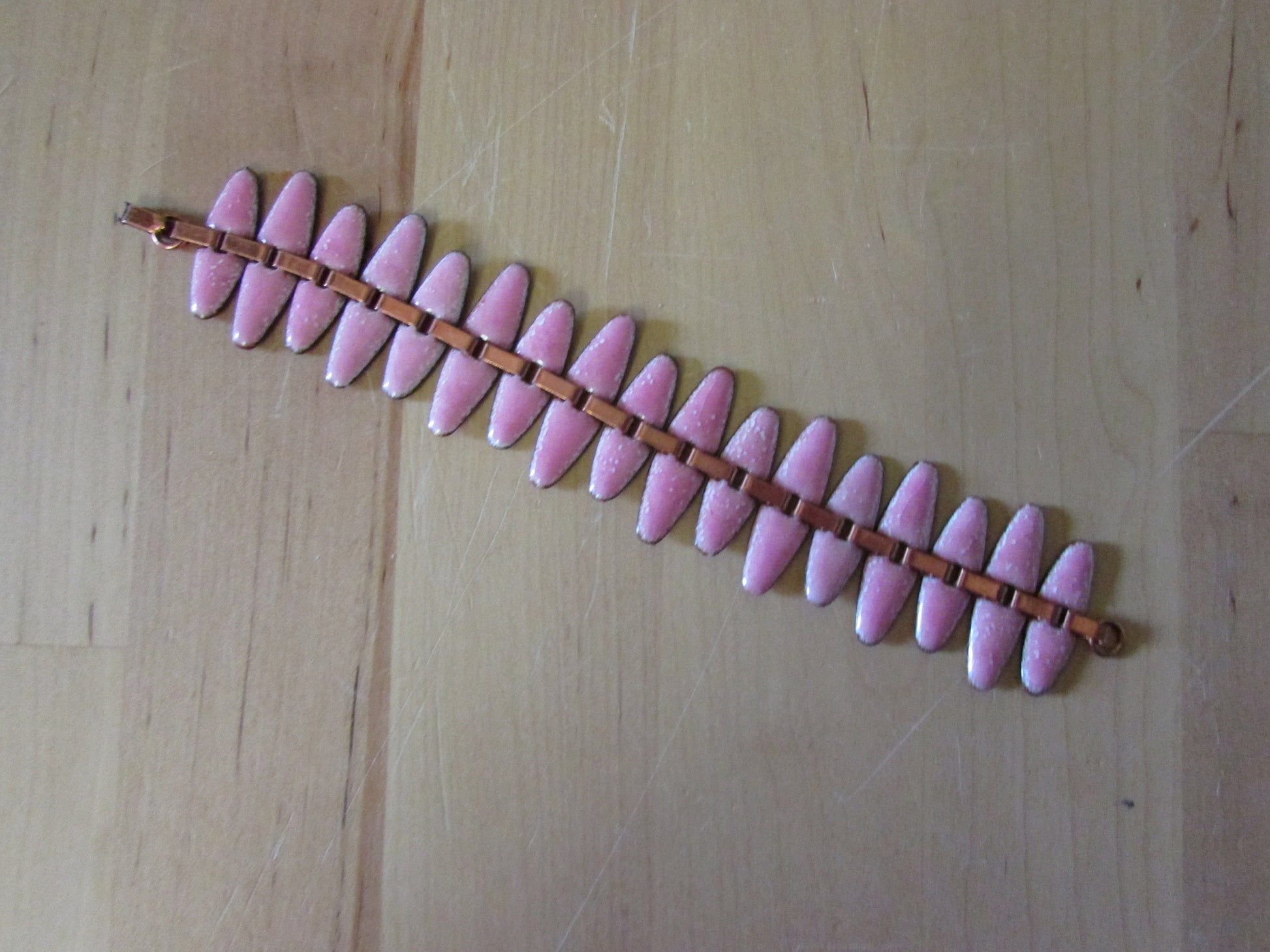 Beautiful 1950s Renoir Matisse 'Nefertiti' pink enamel copper necklace, bracelet & earring set, demi parure