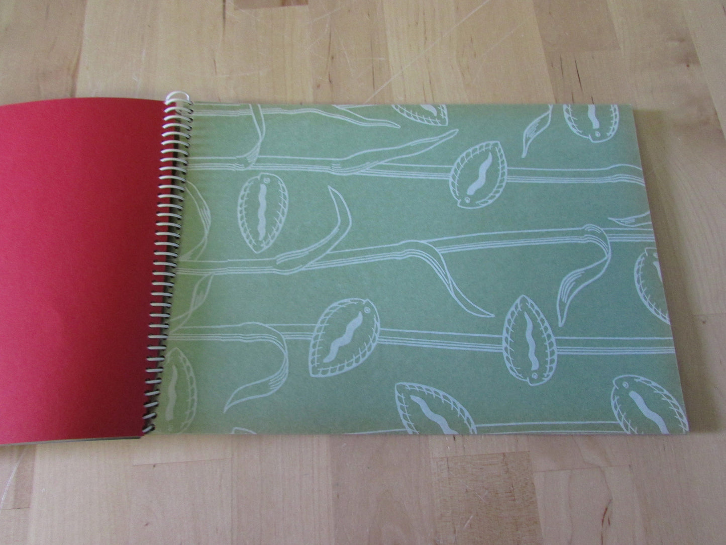 Mid-century photo album, abstract sun & boat motif cover, botanical patterned dividing sheets