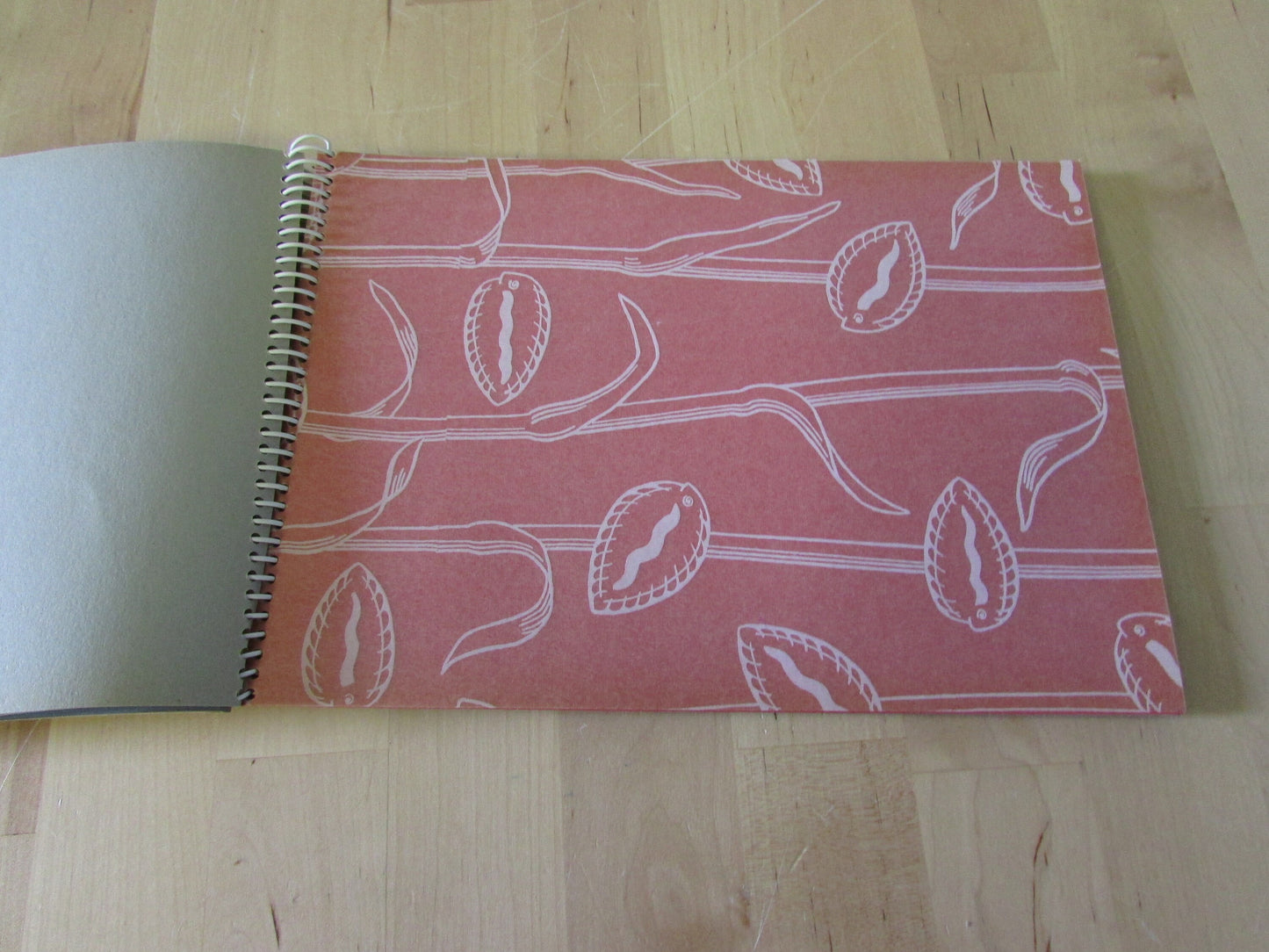 Mid-century photo album, abstract sun & boat motif cover, botanical patterned dividing sheets