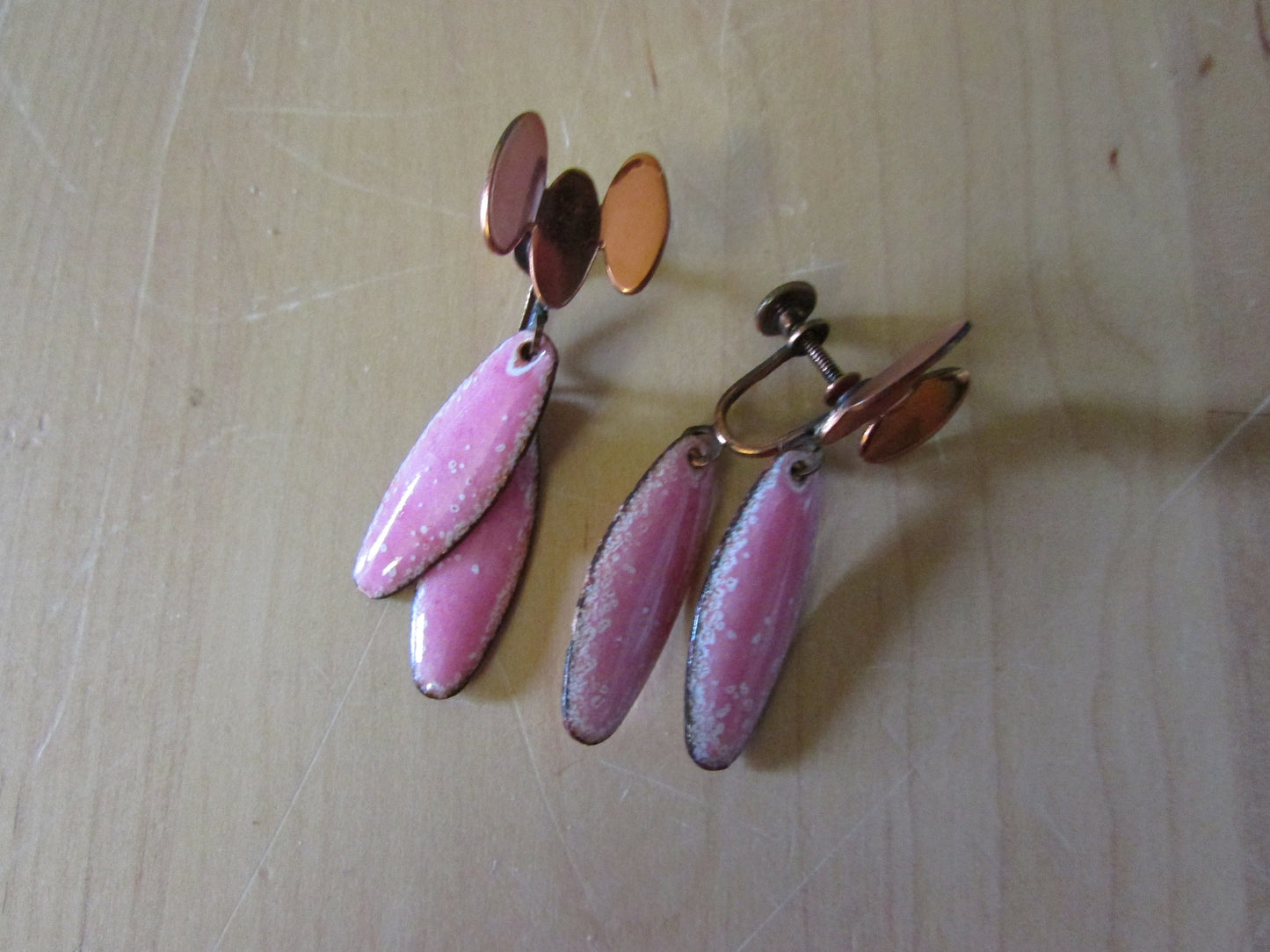 Beautiful 1950s Renoir Matisse 'Nefertiti' pink enamel copper necklace, bracelet & earring set, demi parure