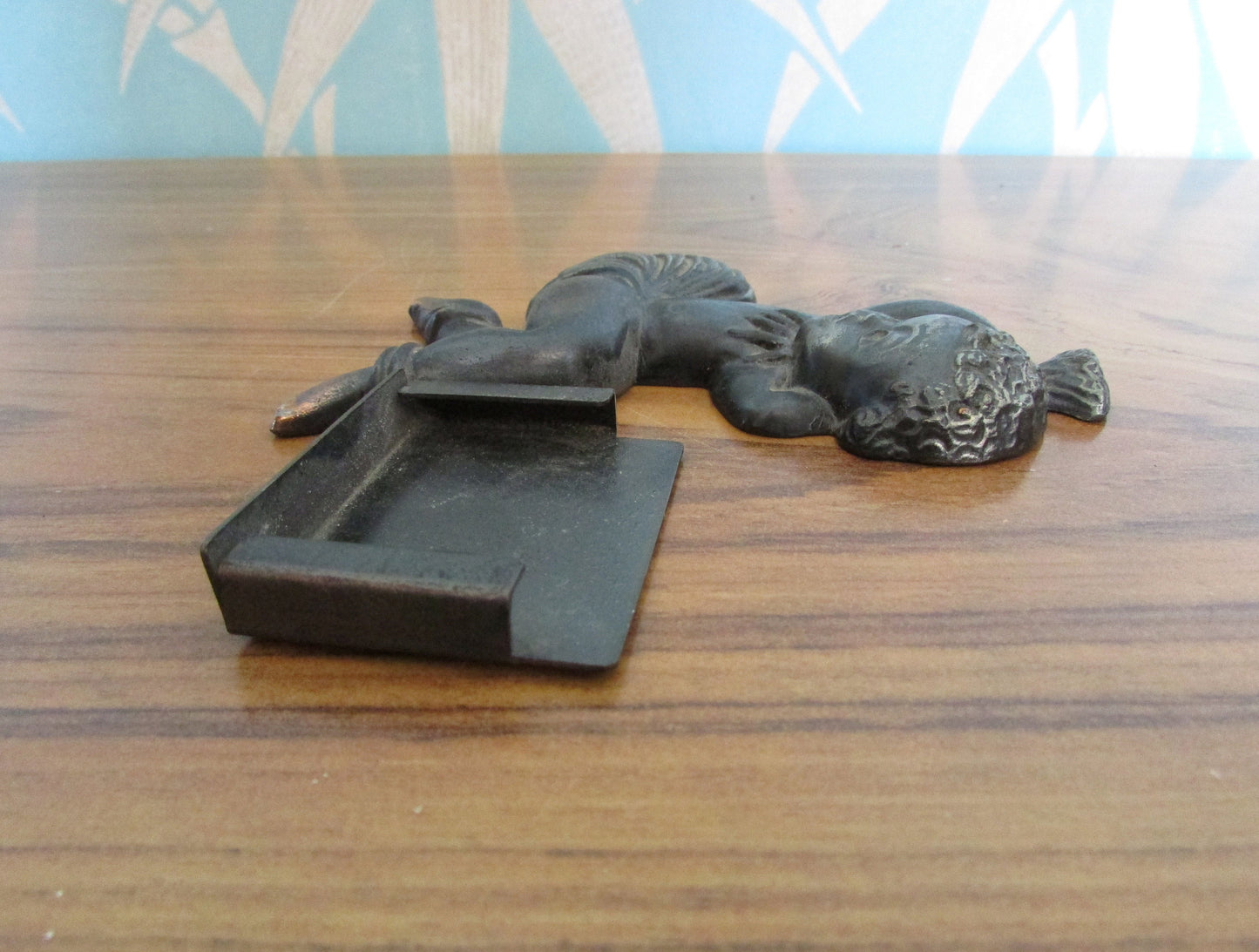 Unusual vintage Zero cast iron blackamoor infant vesta/match holder