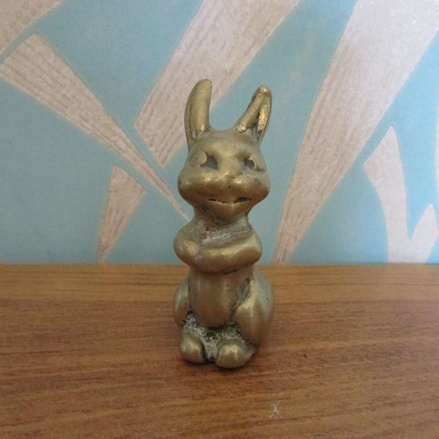 Vintage solid brass smiling rabbit figurine