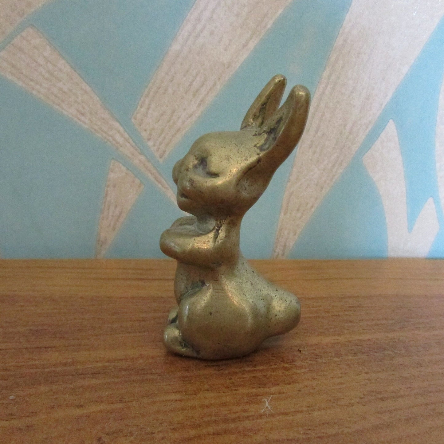 Vintage solid brass smiling rabbit figurine