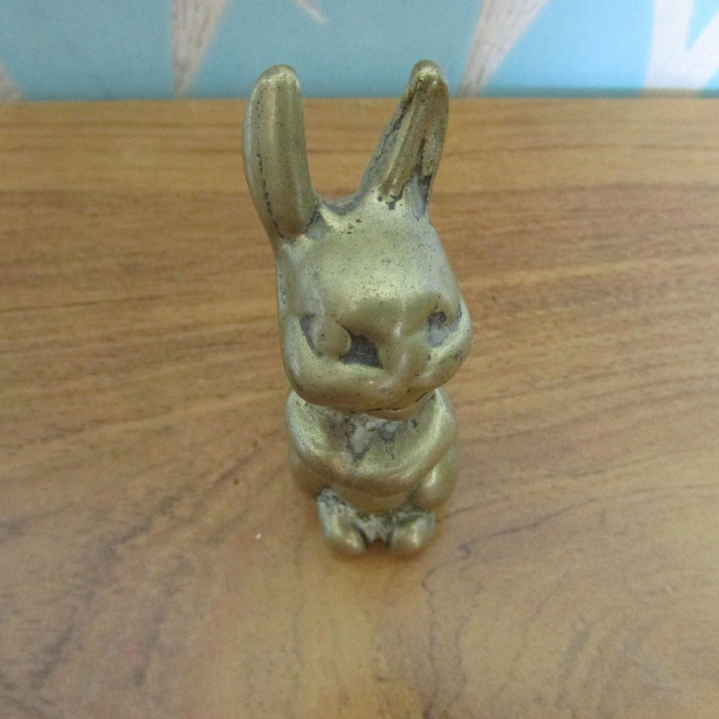 Vintage solid brass smiling rabbit figurine