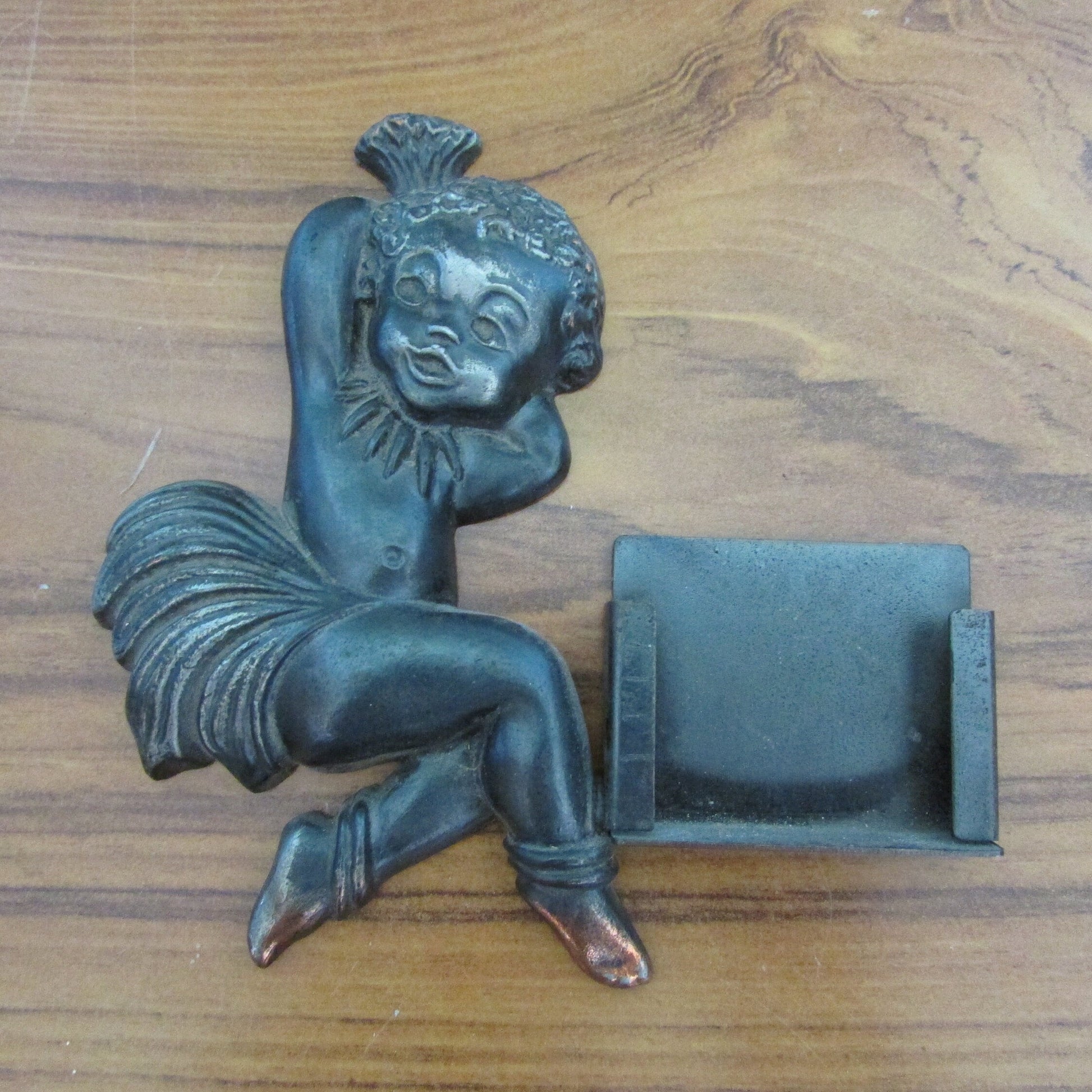 Unusual vintage Zero cast iron blackamoor infant vesta/match holder