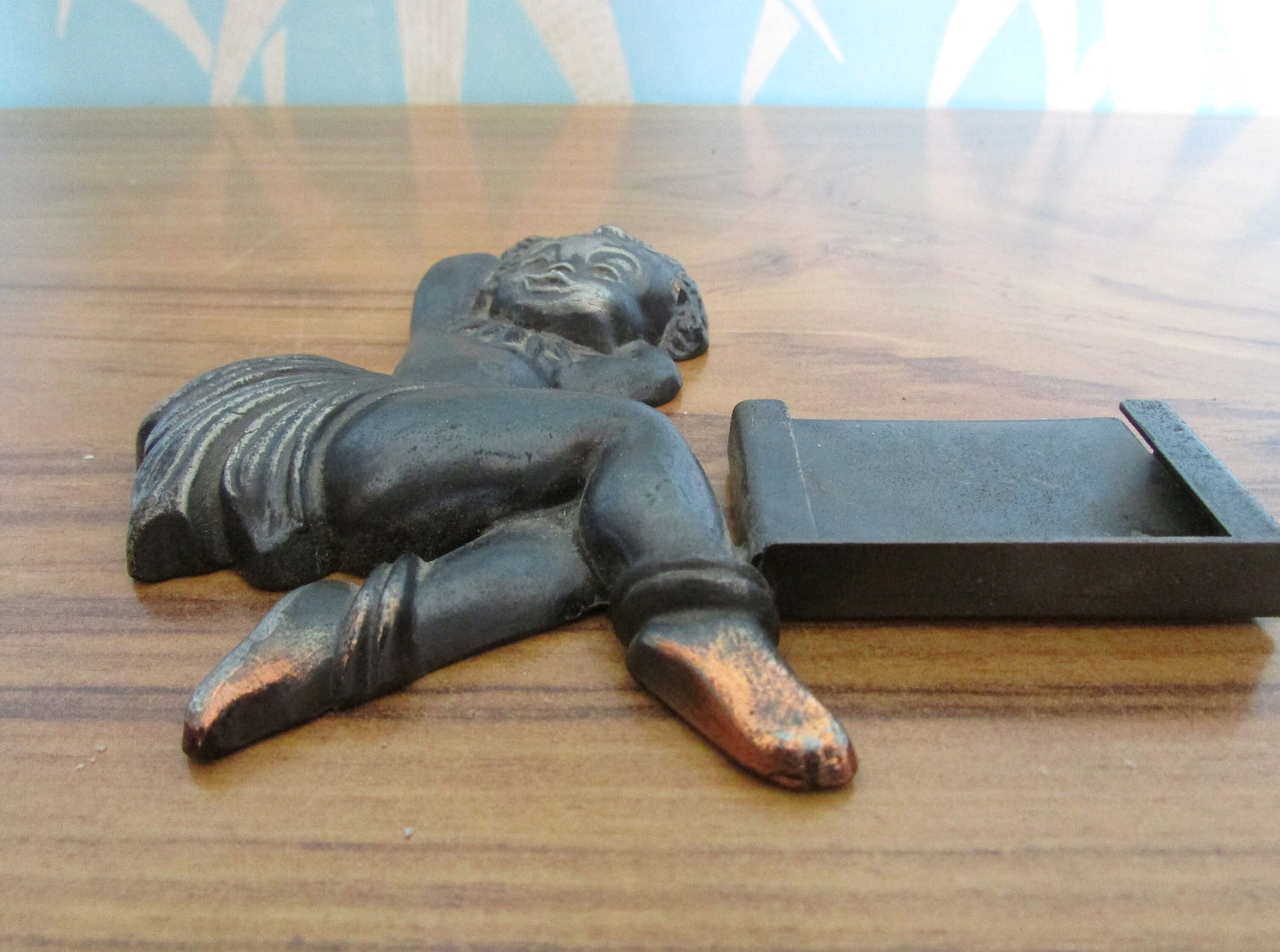 Unusual vintage Zero cast iron blackamoor infant vesta/match holder