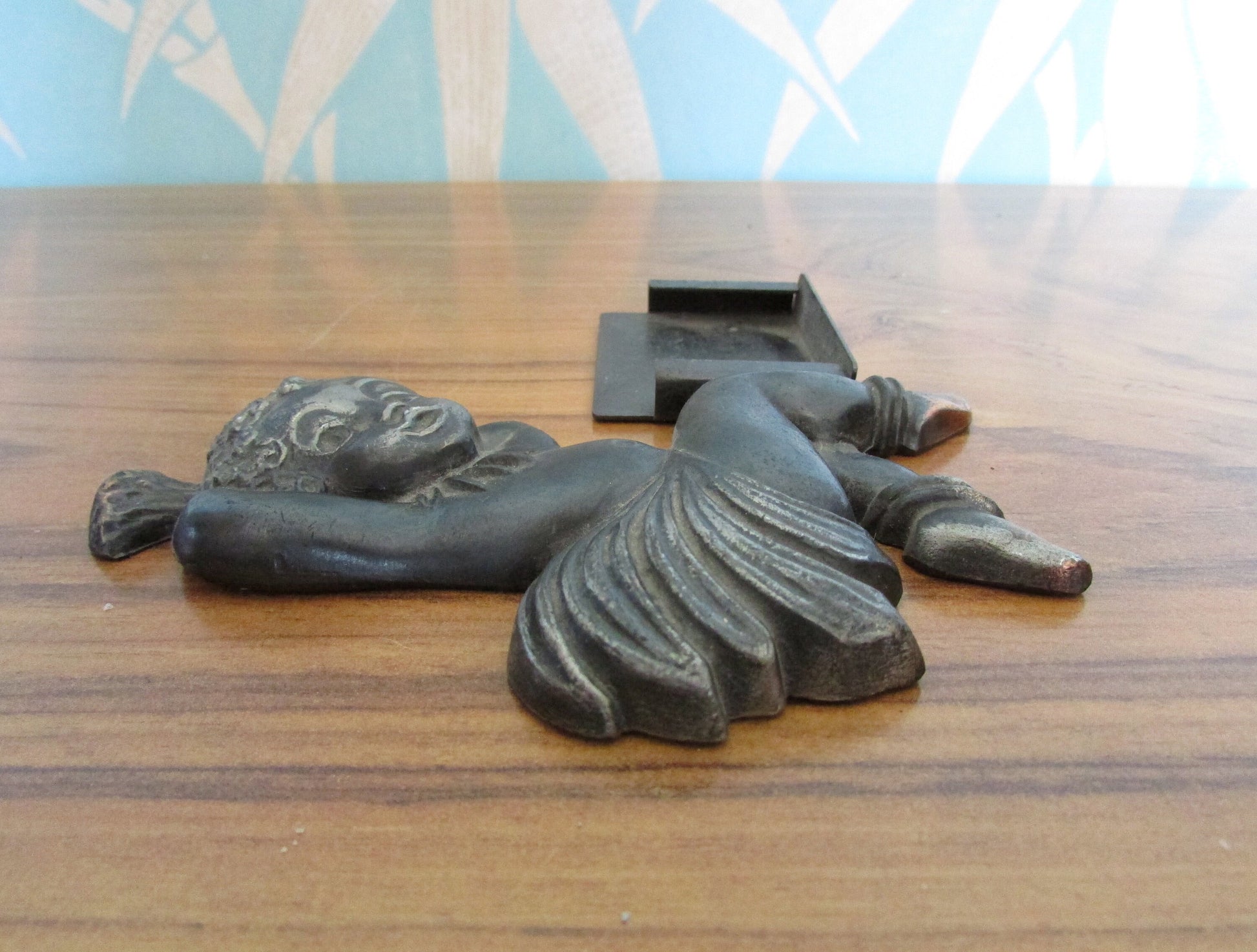 Unusual vintage Zero cast iron blackamoor infant vesta/match holder