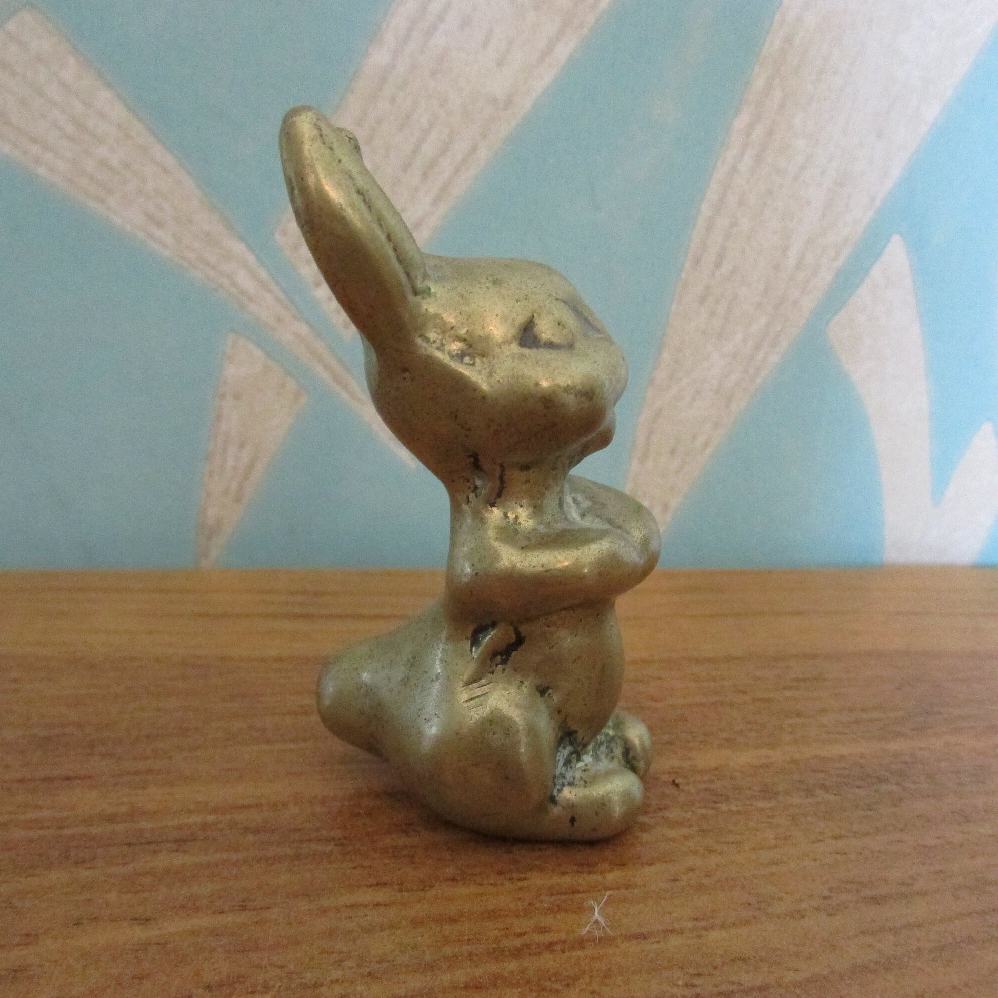 Vintage solid brass smiling rabbit figurine