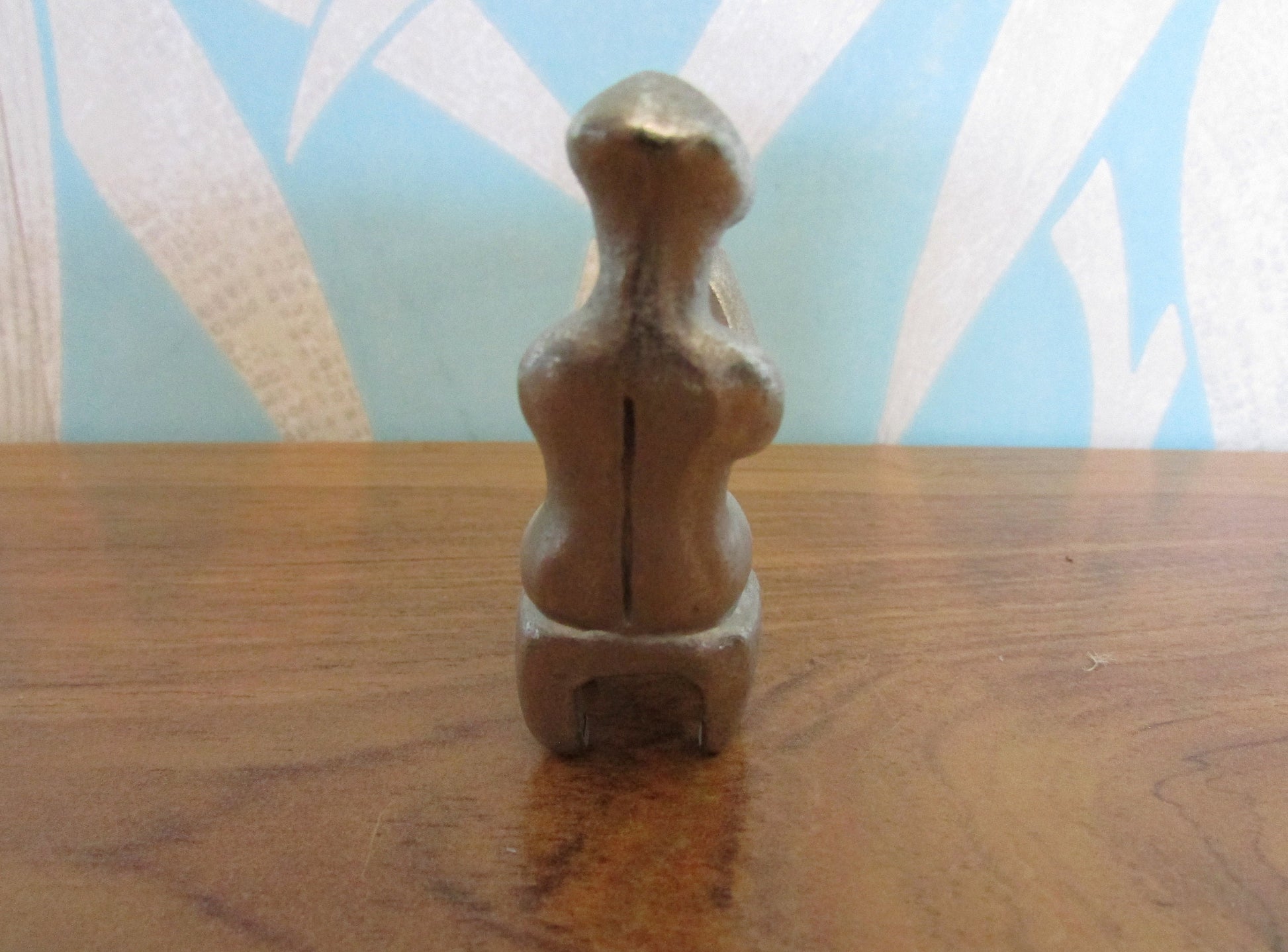 Rare silver-tone cast-metal miniature Cycladic "cup bearer" seated figurine