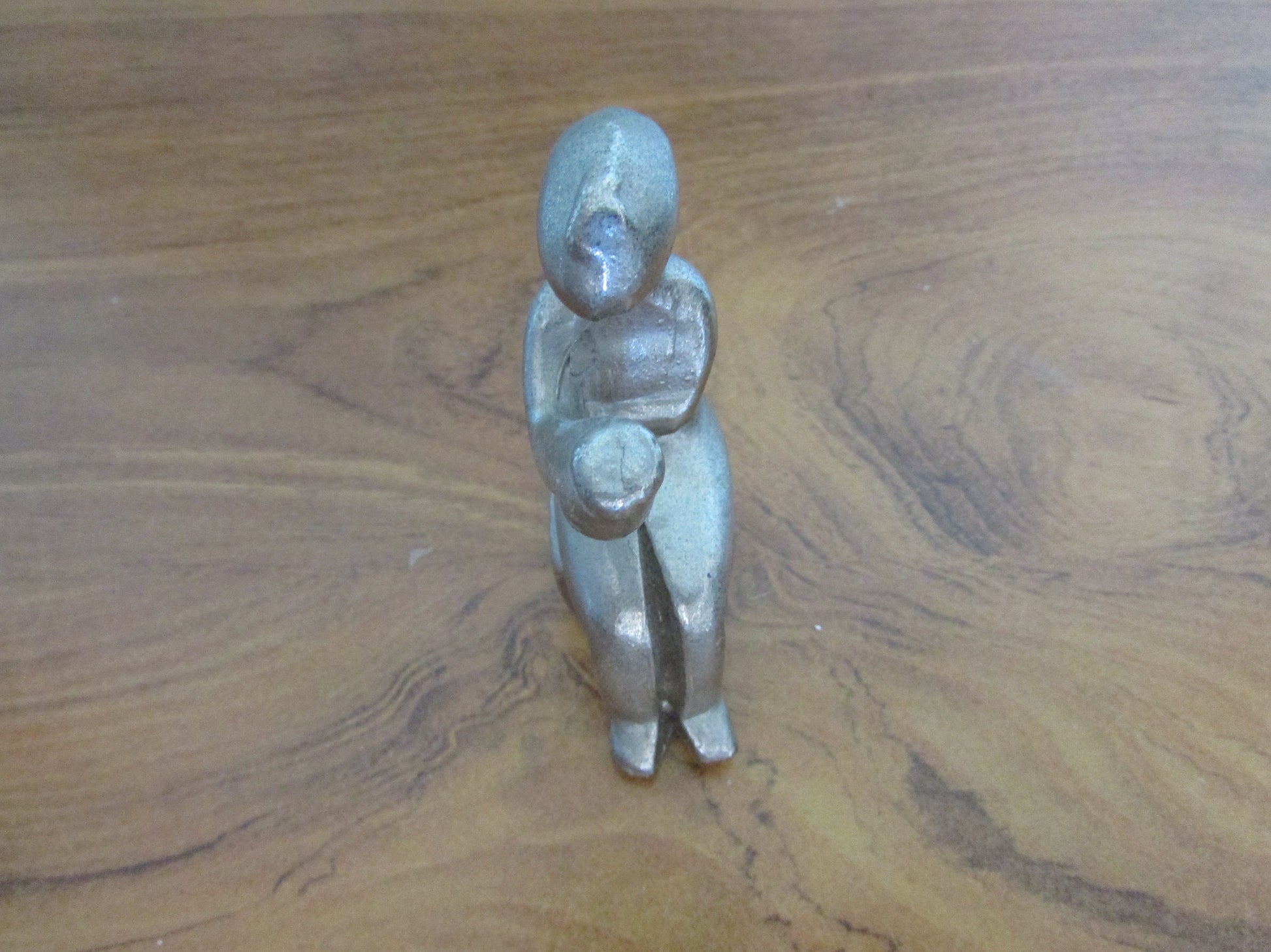 Rare silver-tone cast-metal miniature Cycladic "cup bearer" seated figurine