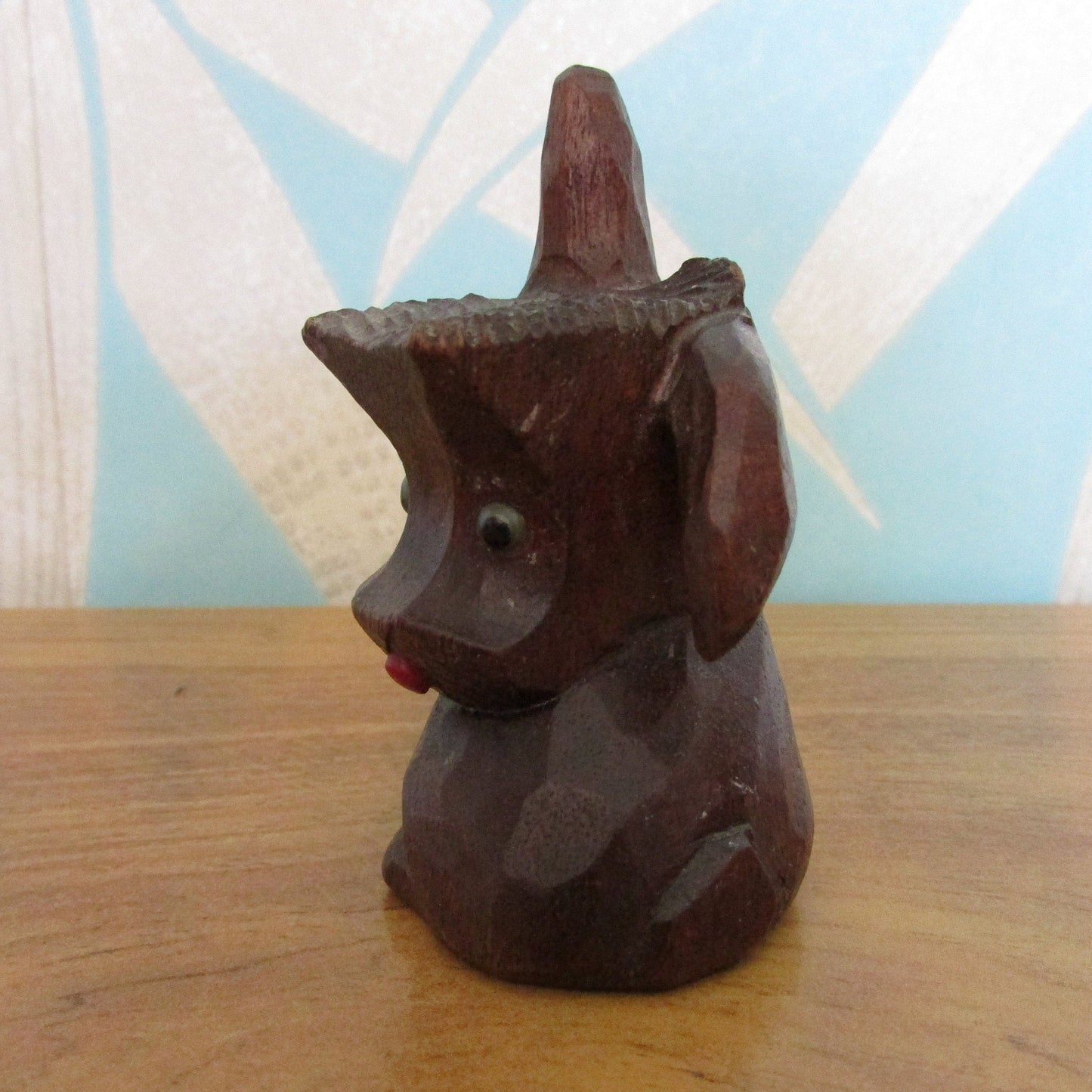 circa. 1930s carved wooden googly eye scotty dog figurine