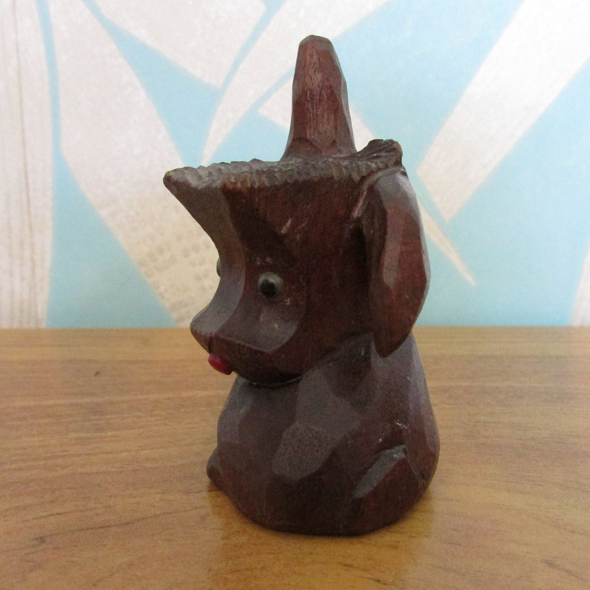 circa. 1930s carved wooden googly eye scotty dog figurine