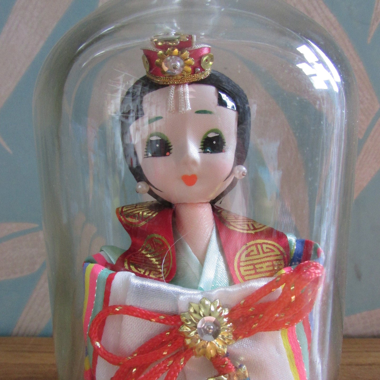 Quirky 'bottled' vintage Korean souvenir doll in traditional bridal dress