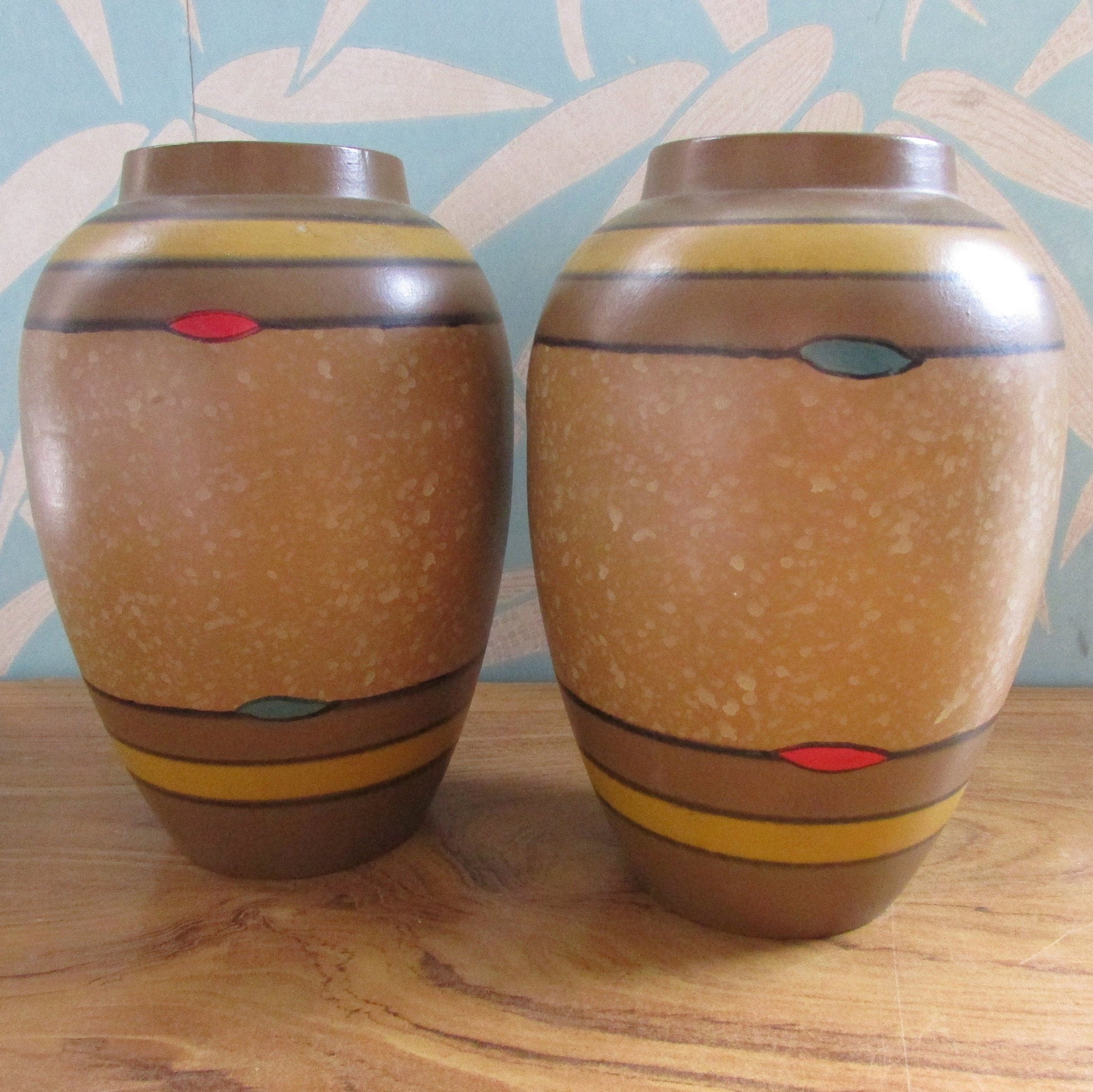 Pair of Art Deco-style hand-painted mottled ceramic pot vases