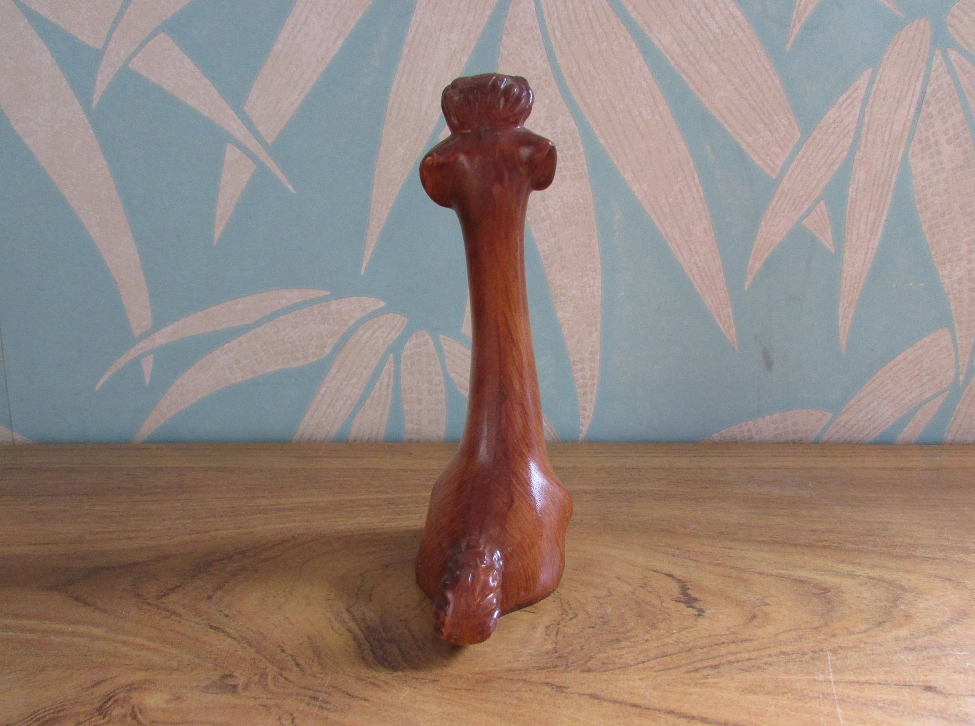 Vintage wood-effect poodle figurine with rhinestone eye detail, made in Italy