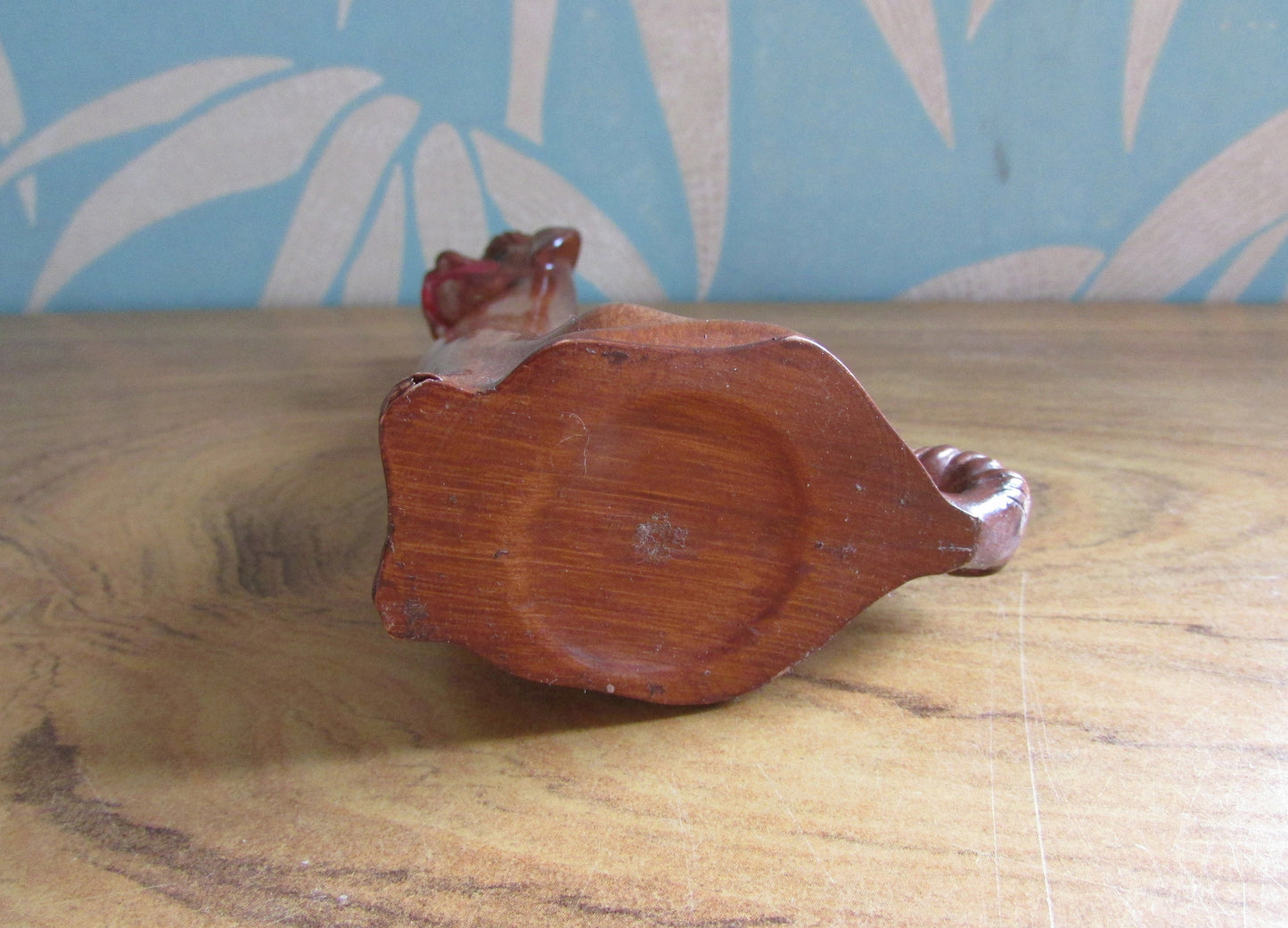 Vintage wood-effect poodle figurine with rhinestone eye detail, made in Italy