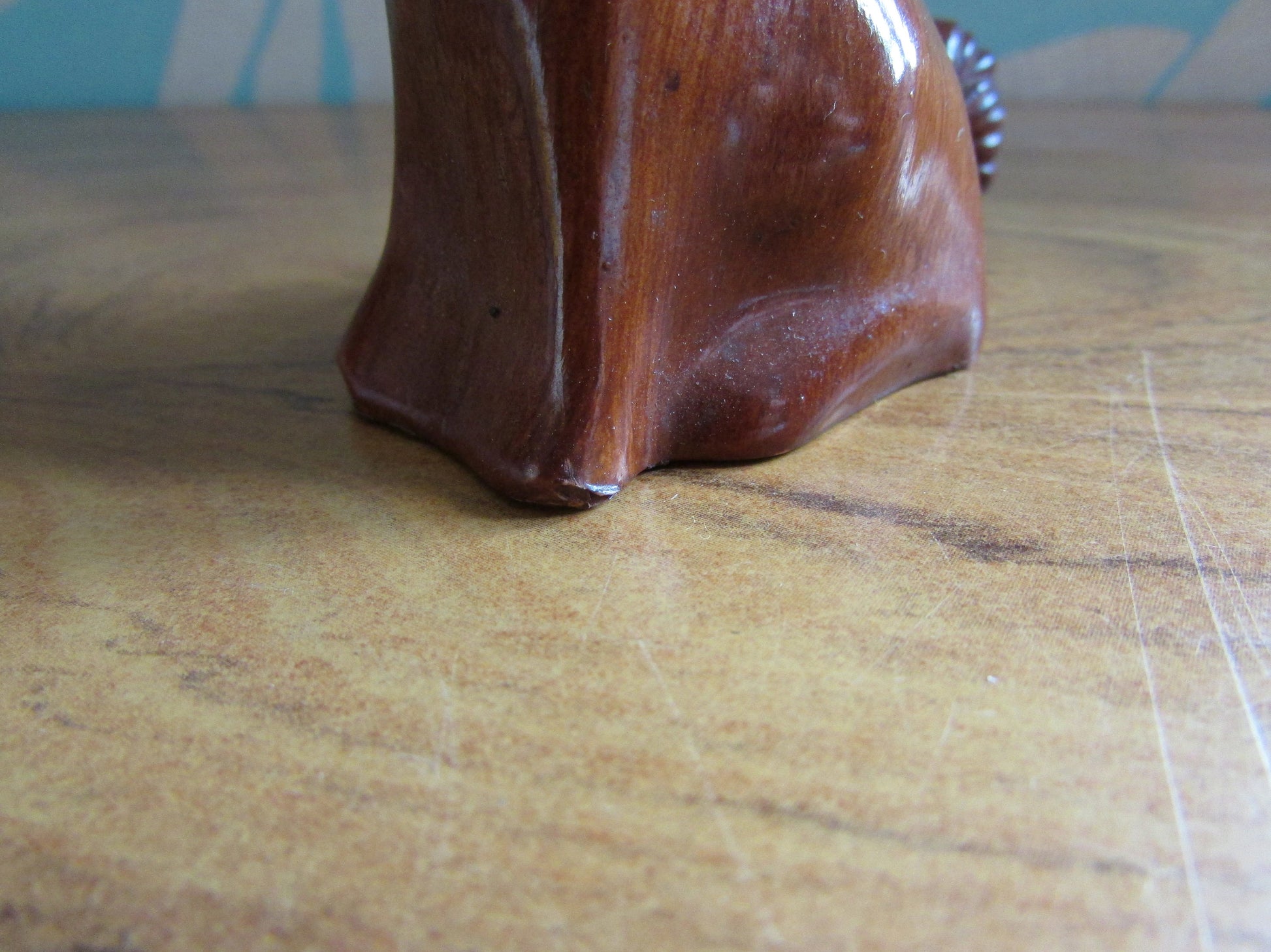 Vintage wood-effect poodle figurine with rhinestone eye detail, made in Italy