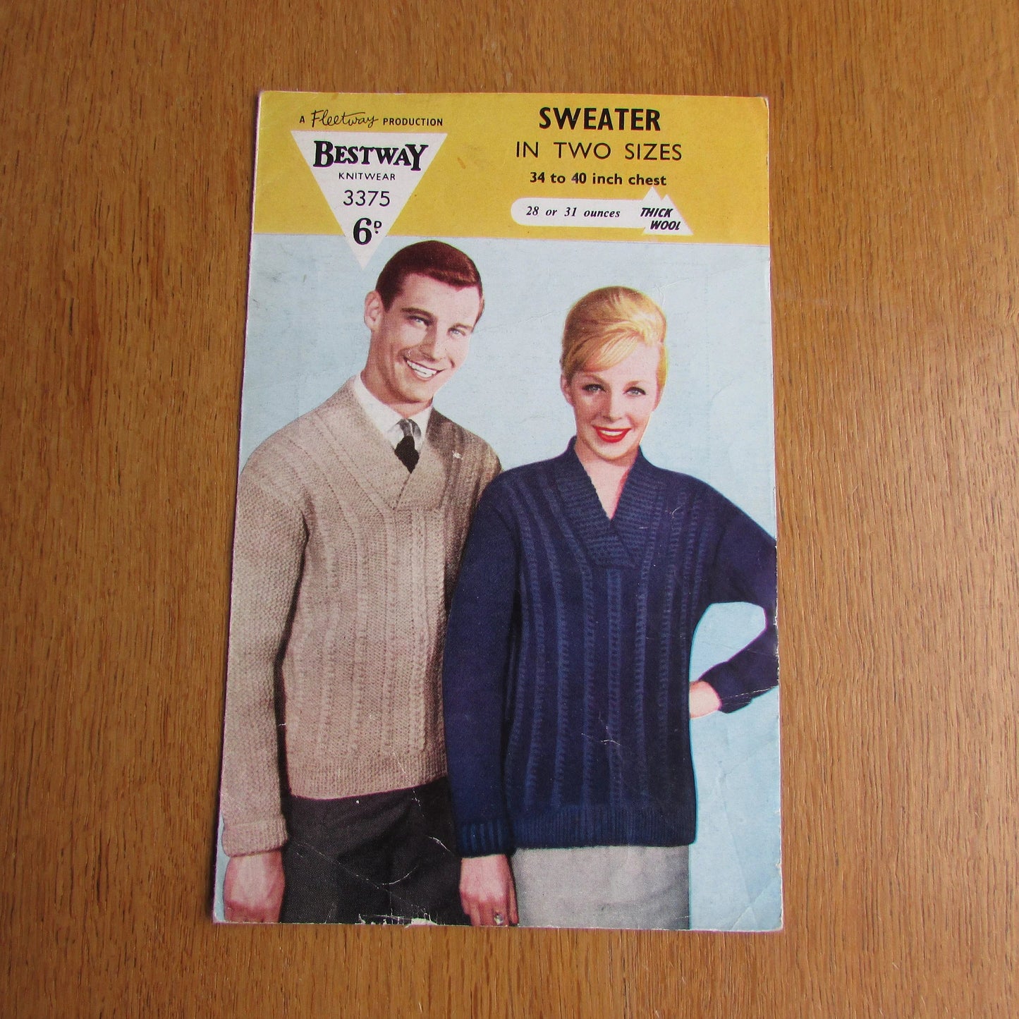 1960s Bestway Knitwear 3375 knitting pattern for his & hers sweaters in 2 sizes