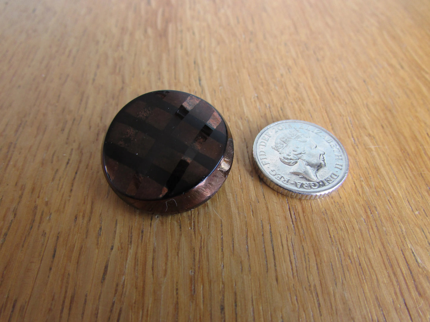 Mid-century bronze tones plaid rounded glass clip-on earrings