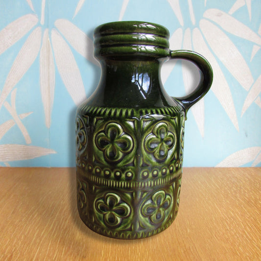 1970s Scheurich West German pottery 'Foligna' 489-20 green handled vase