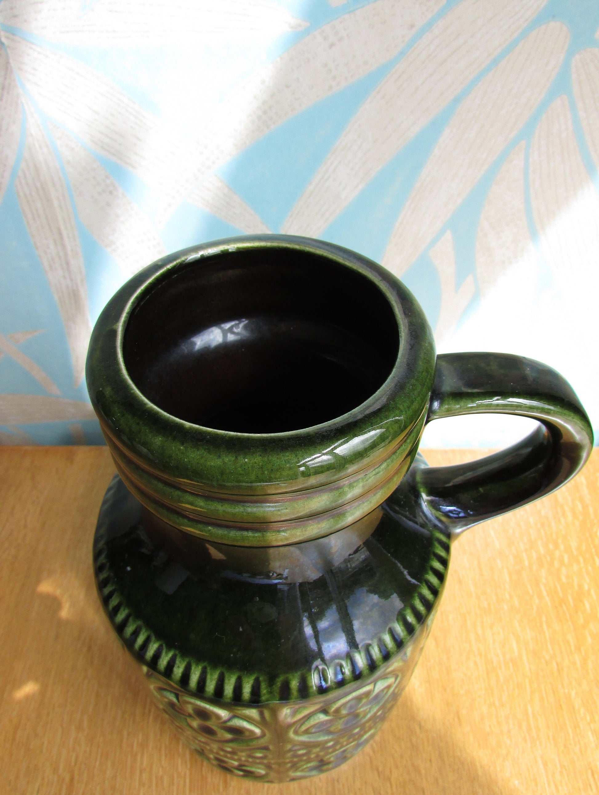 1970s Scheurich, West Germany, dark green 'Foligna' textured handled art vase